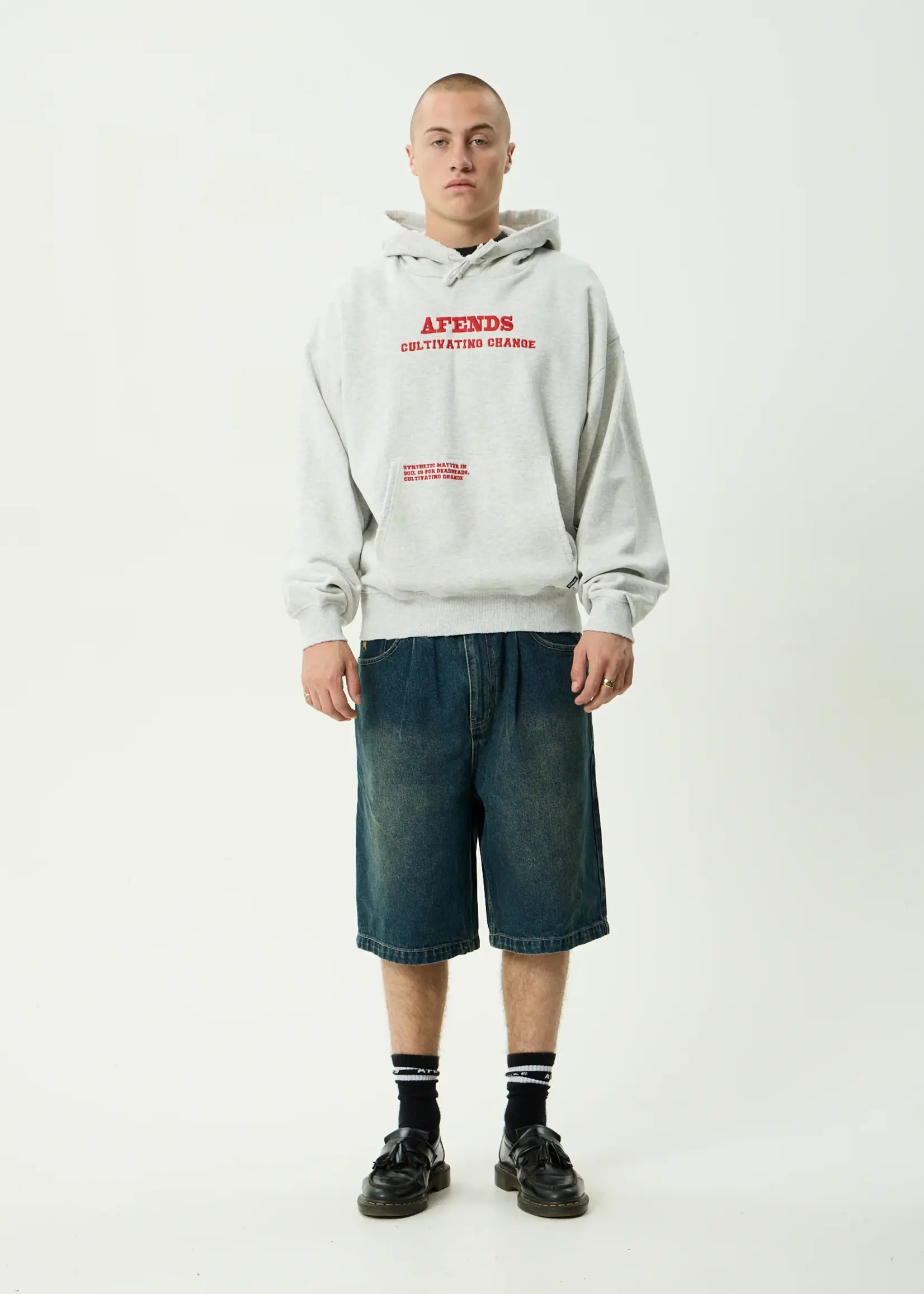 Afends Wonders Boxy Pull On Hood - Grey Marle