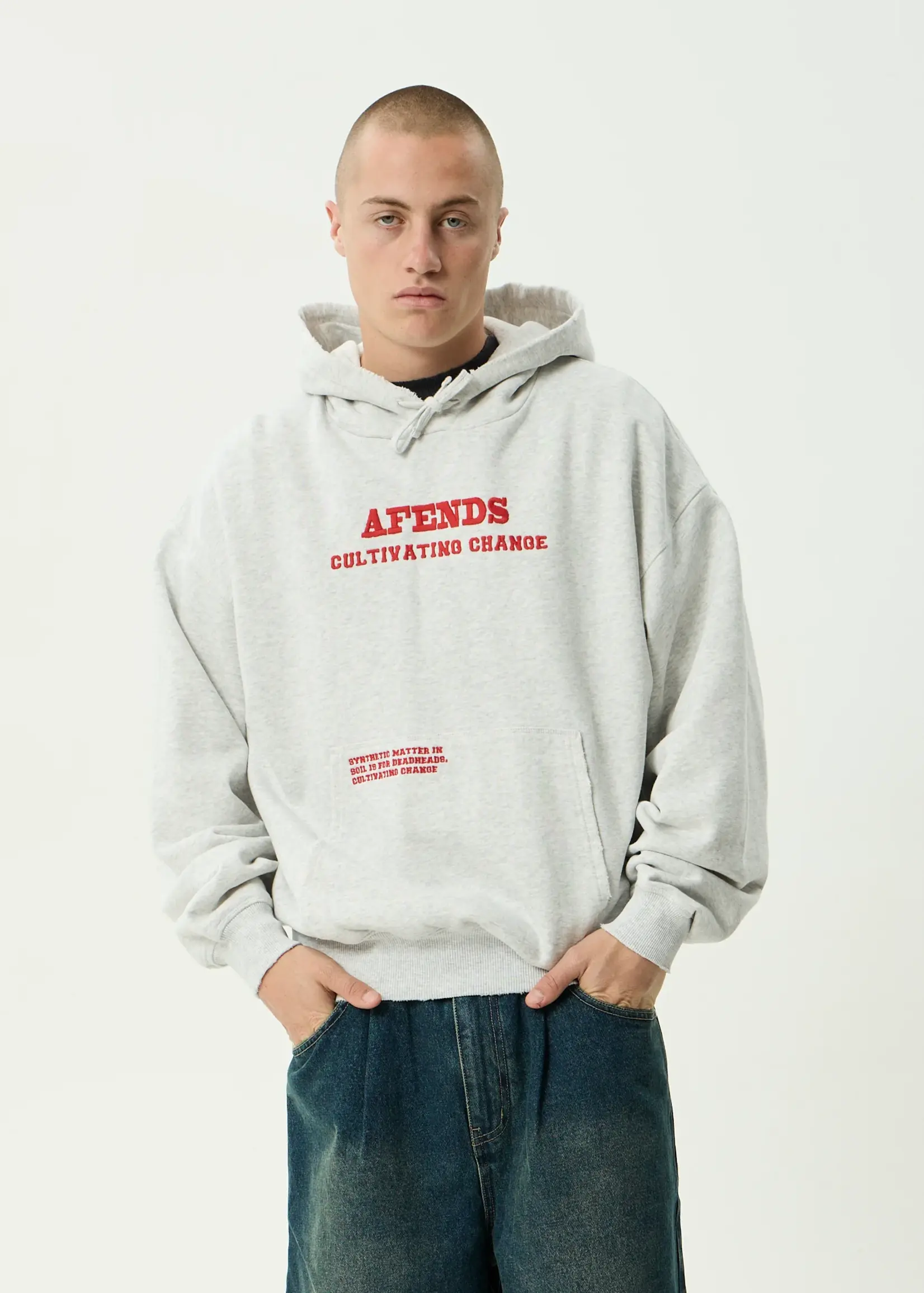 Afends Wonders Boxy Pull On Hood - Grey Marle