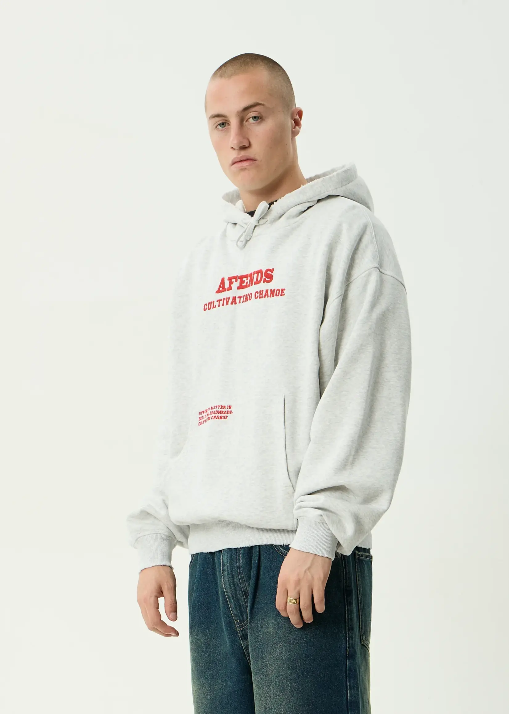 Afends Wonders Boxy Pull On Hood - Grey Marle