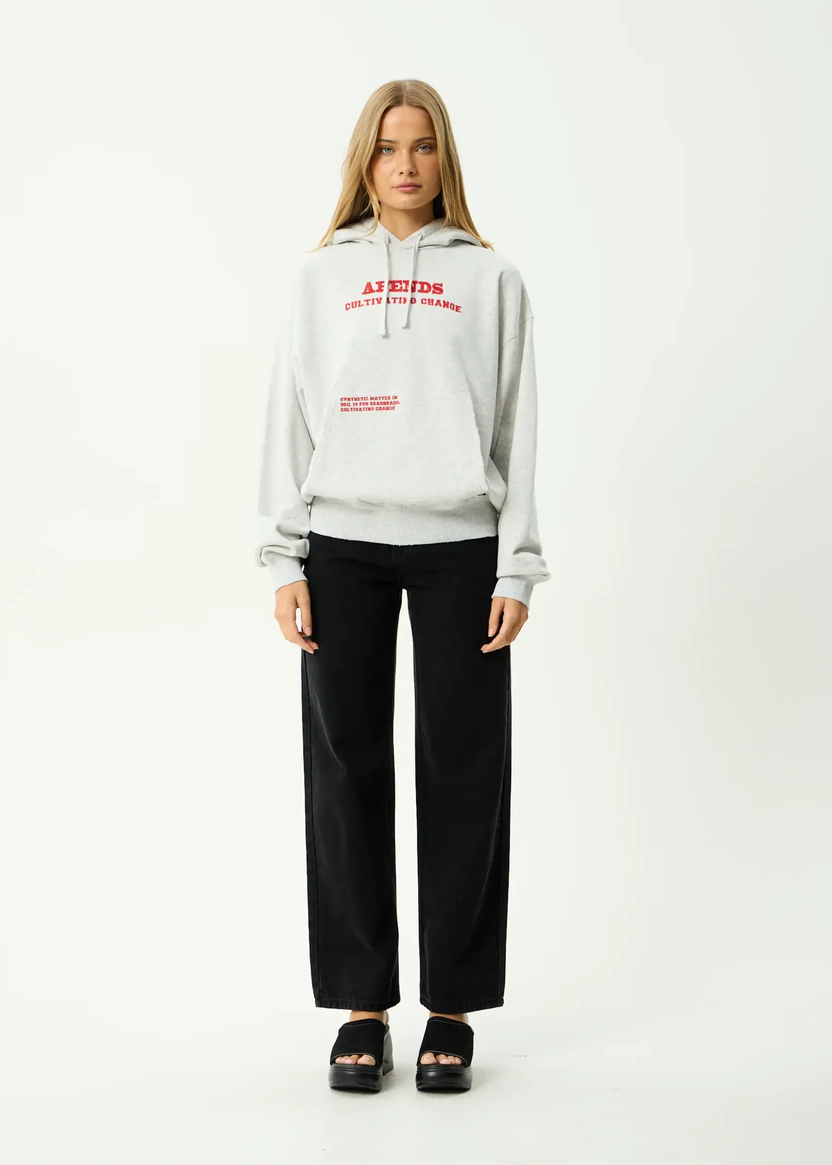 Afends Wonders Boxy Pull On Hood - Grey Marle