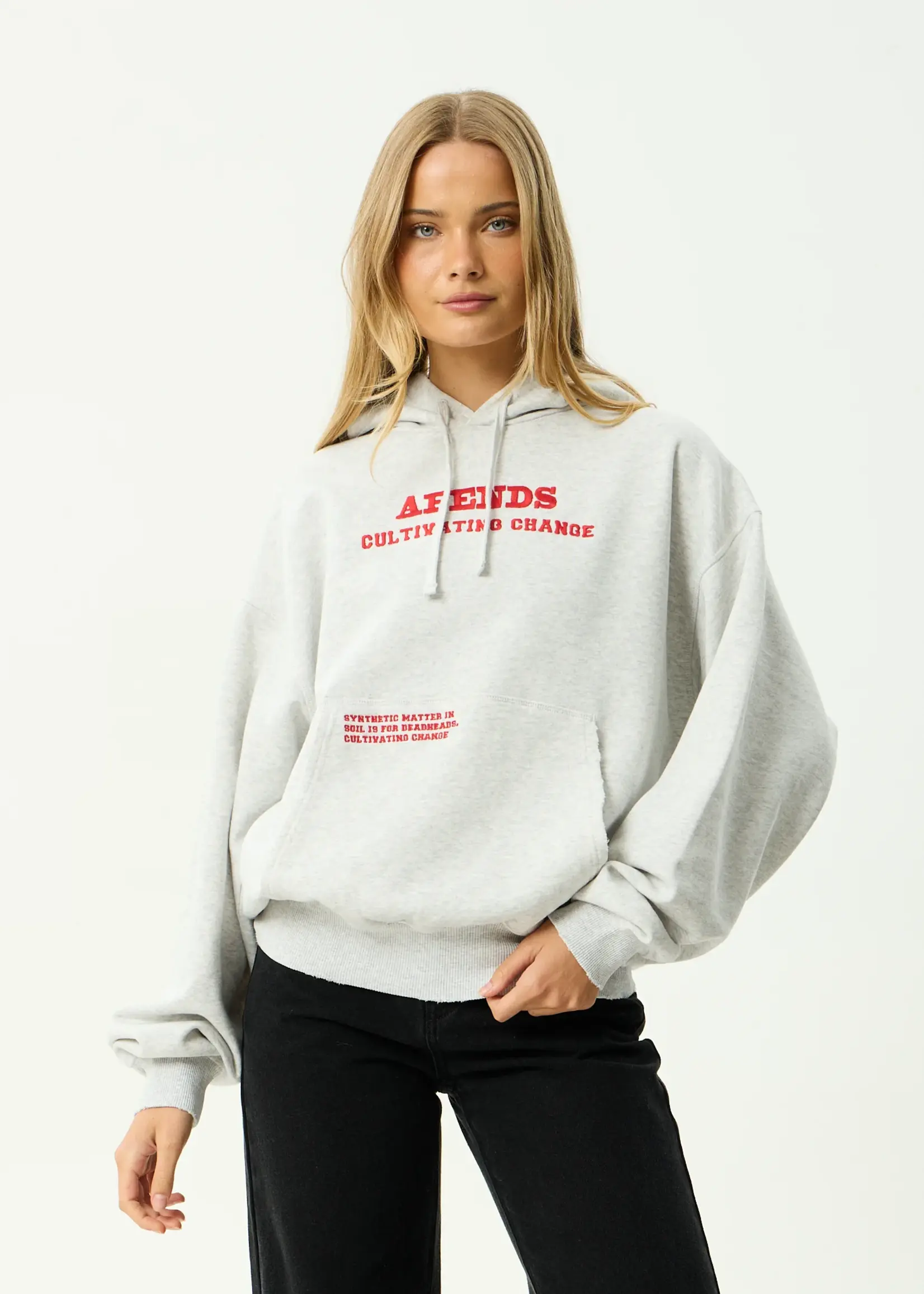 Afends Wonders Boxy Pull On Hood - Grey Marle