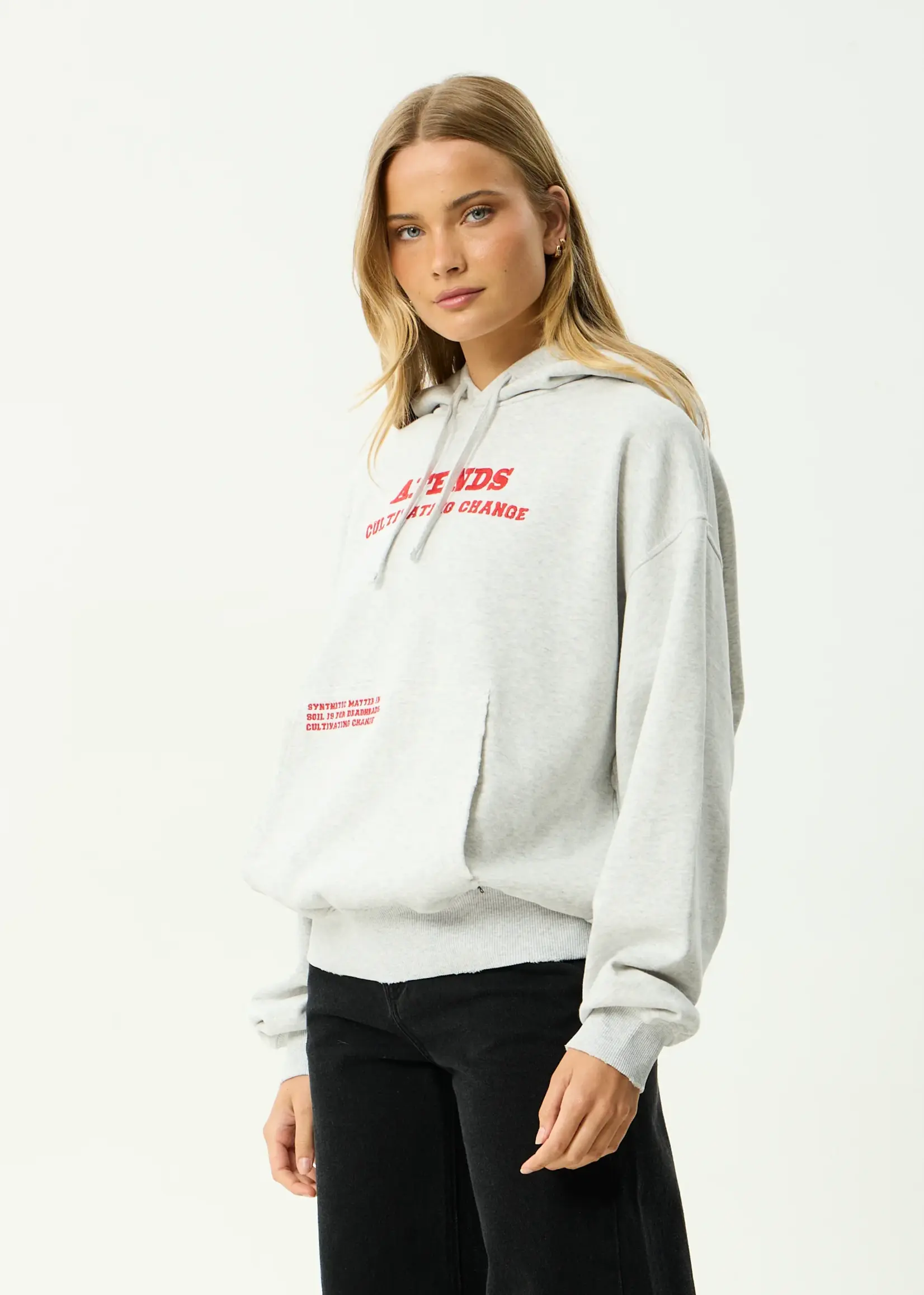 Afends Wonders Boxy Pull On Hood - Grey Marle