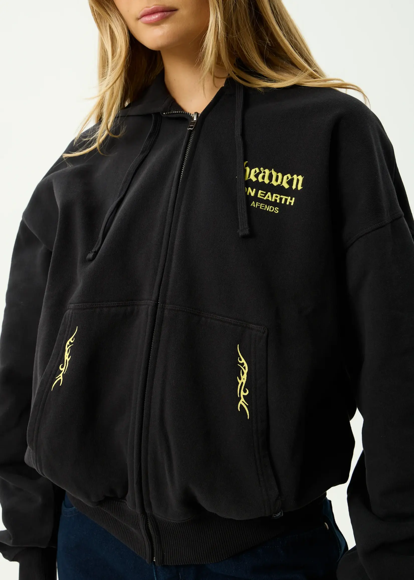 Heaven Boxy Zip Hood - Stone Black