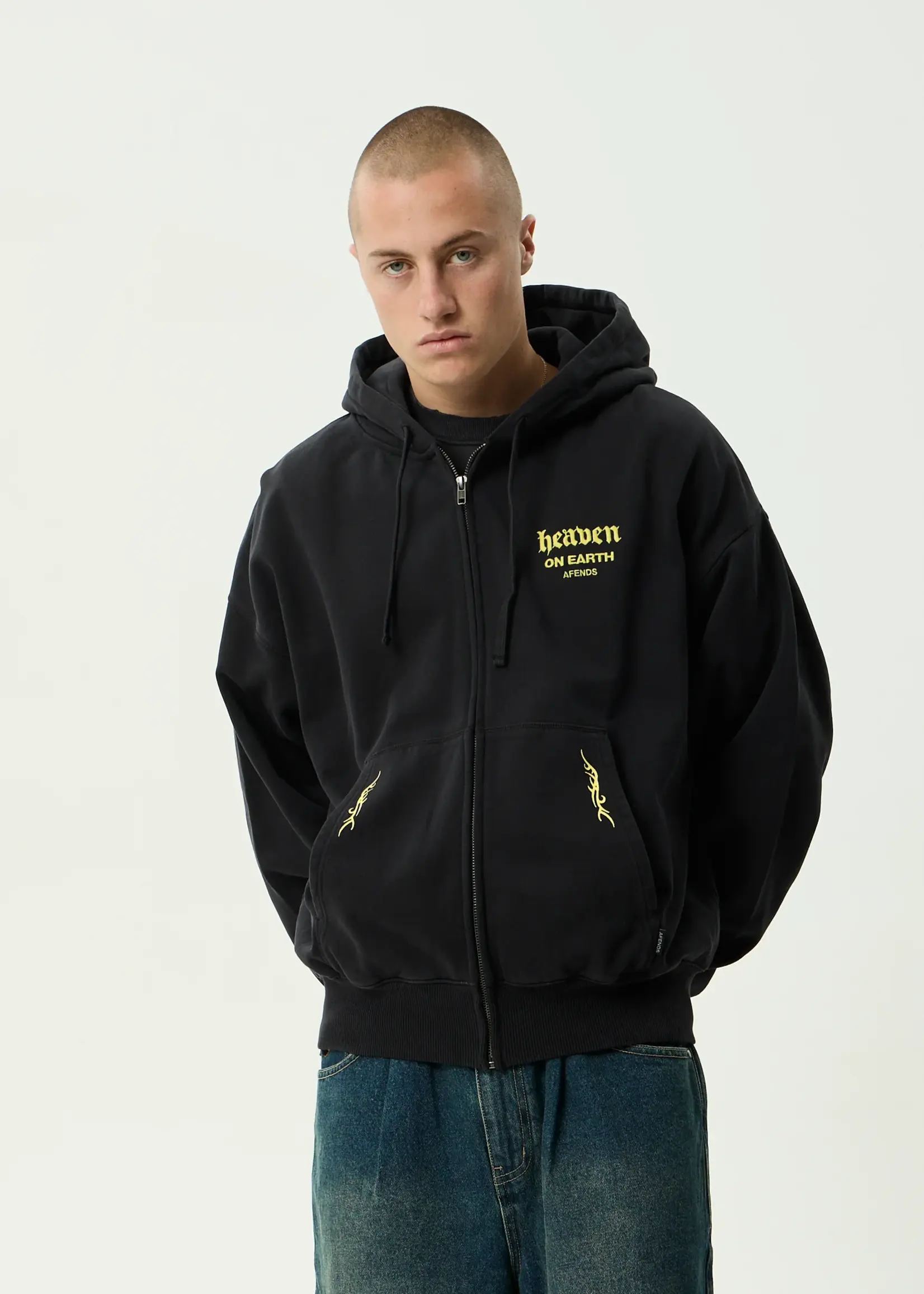 Afends Heaven Boxy Zip Hood - Stone Black