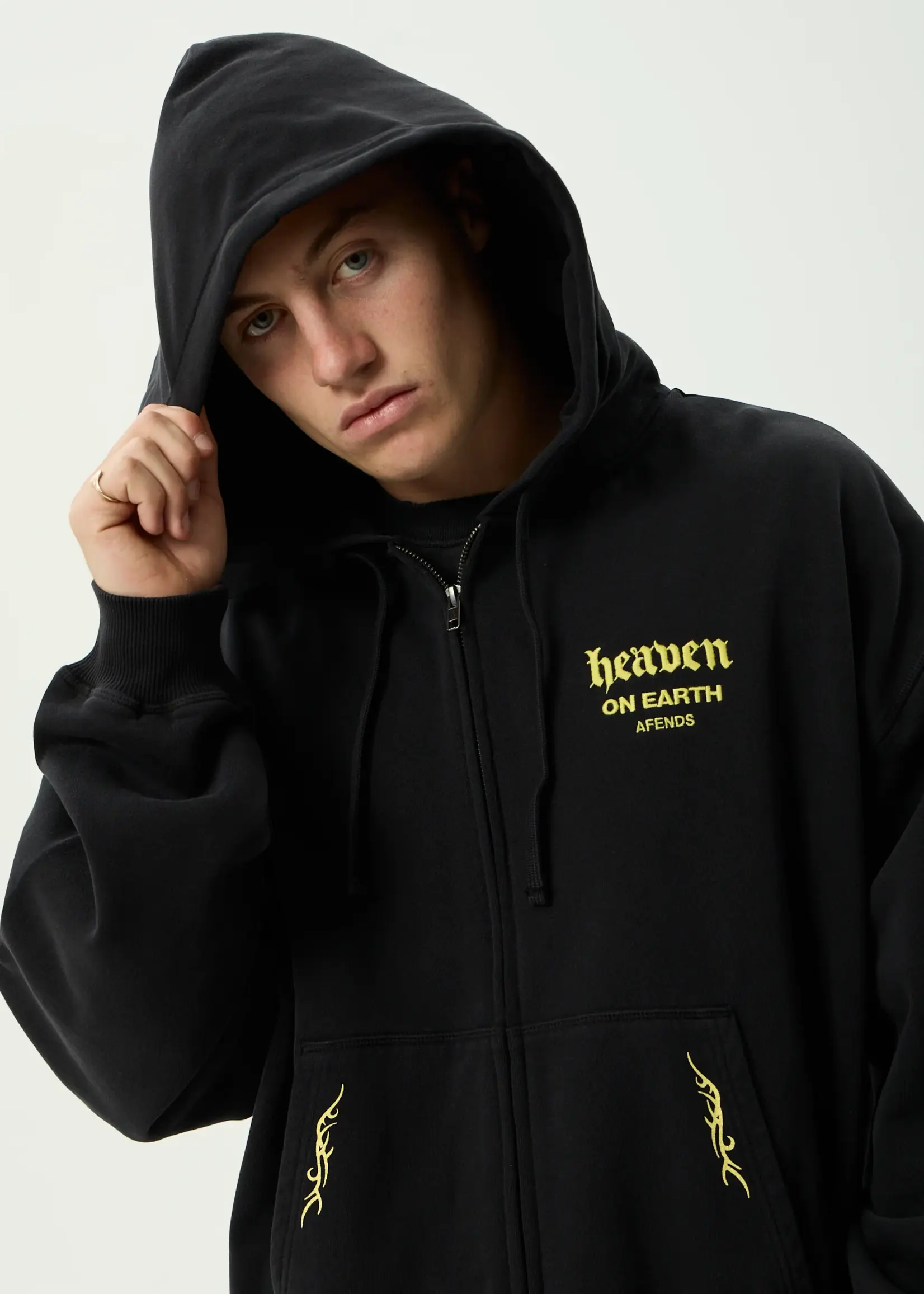 Afends Heaven Boxy Zip Hood - Stone Black