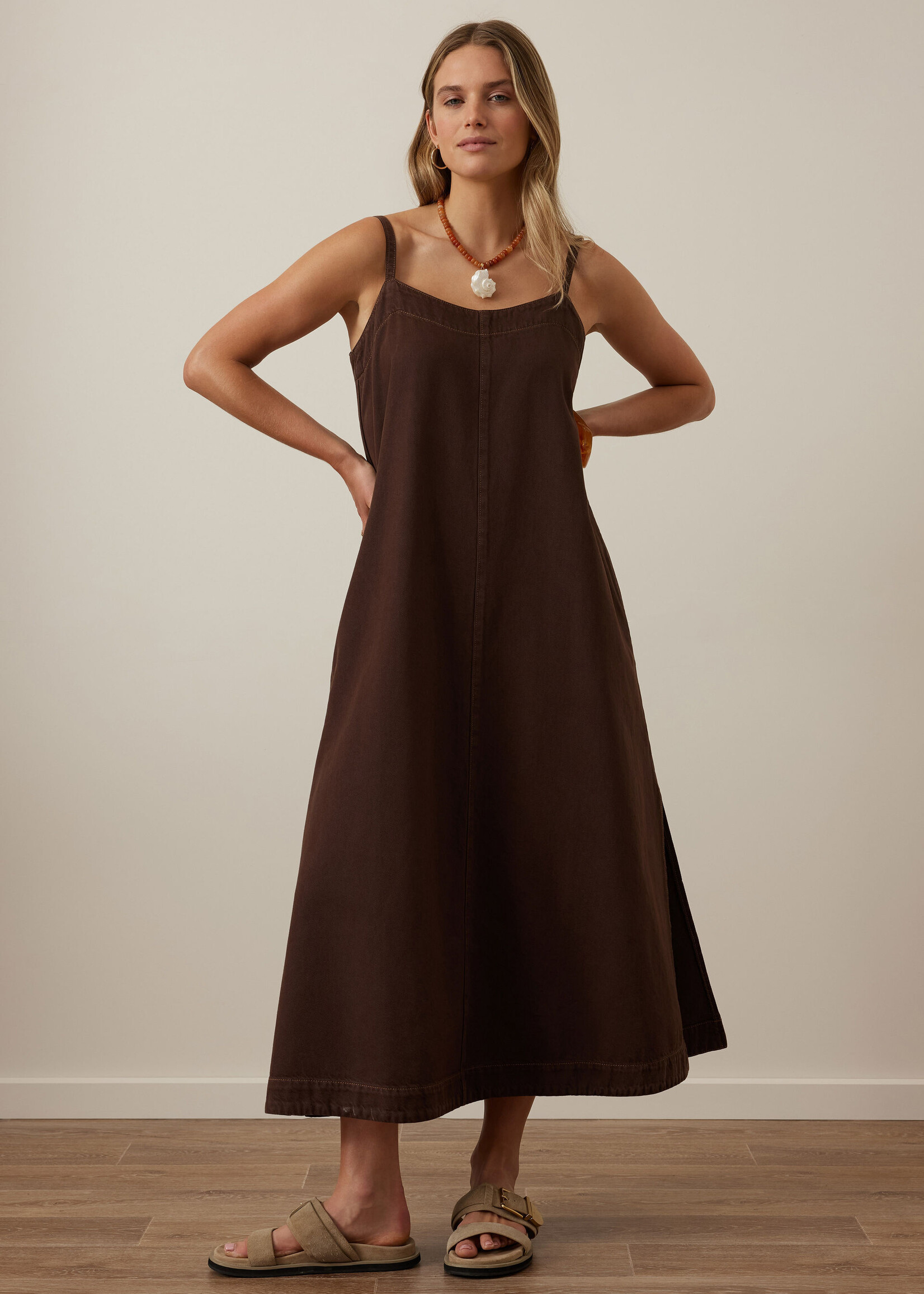 Ceres Life Remy Strappy Midi Dress Chocolate