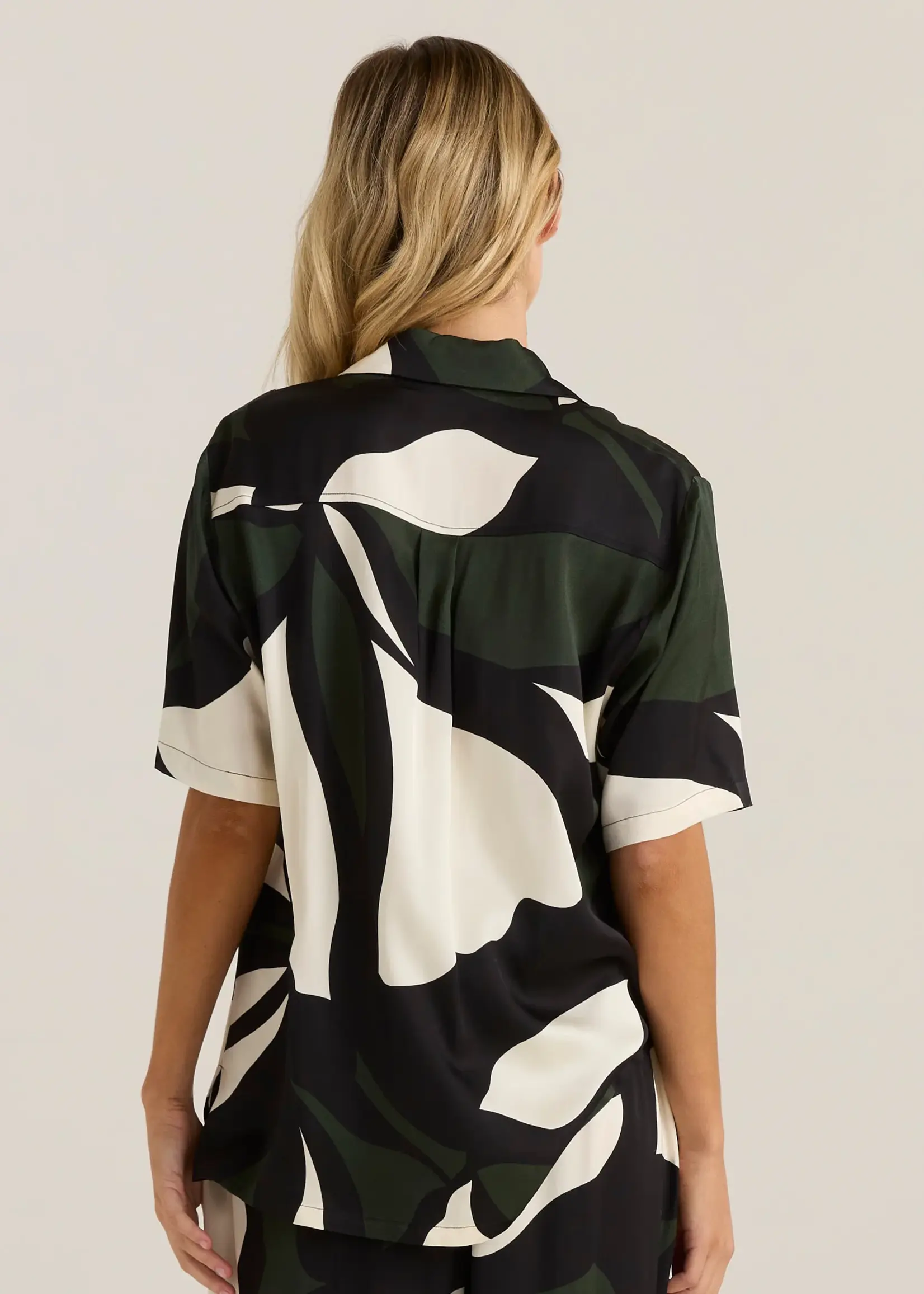Tarni Satin Shirt - Iris Abstract Print Black