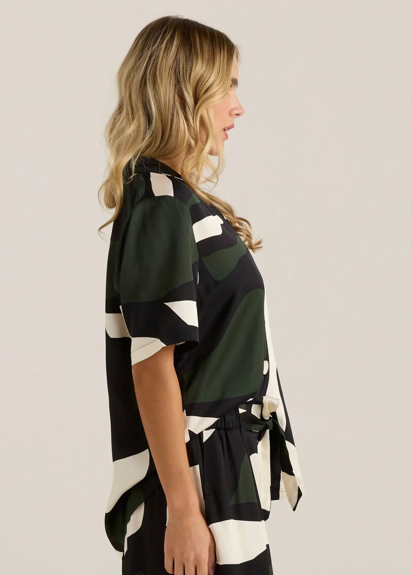 Tarni Satin Shirt - Iris Abstract Print Black