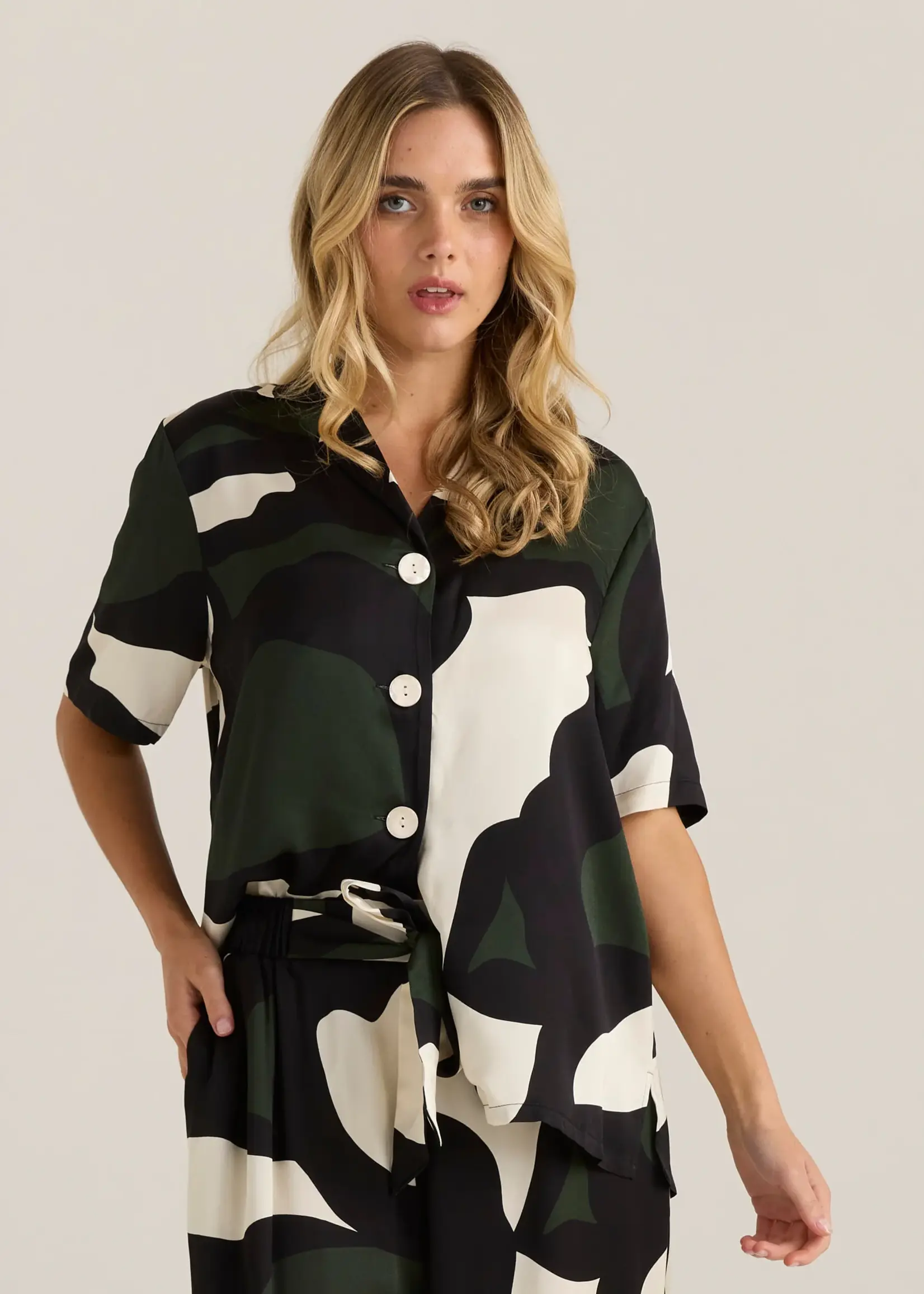 Tarni Satin Shirt - Iris Abstract Print Black