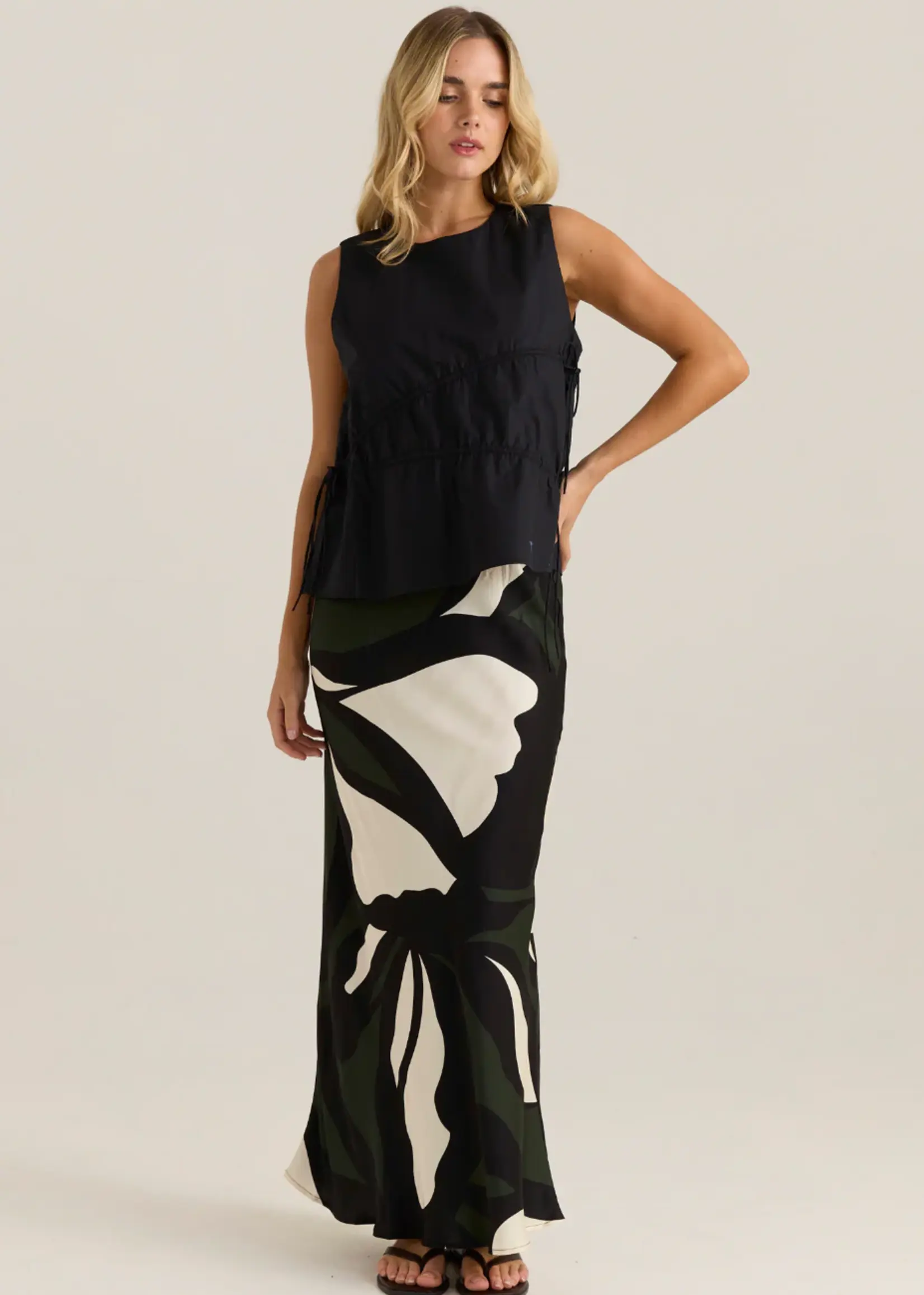 Sass Elin Gathered Tie Top - Black