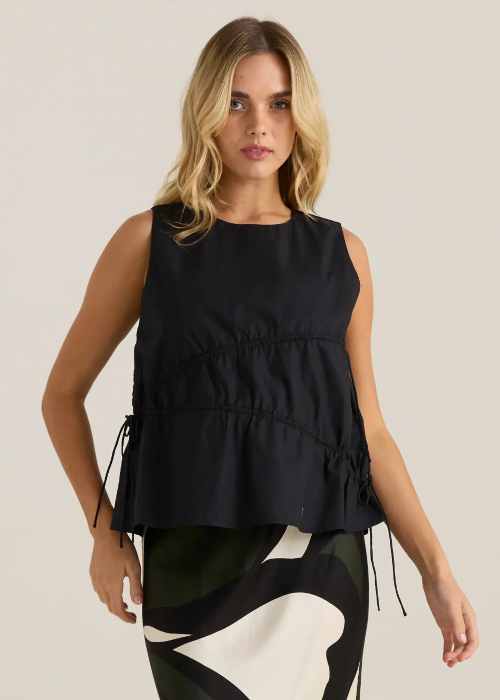 Elin Gathered Tie Top - Black