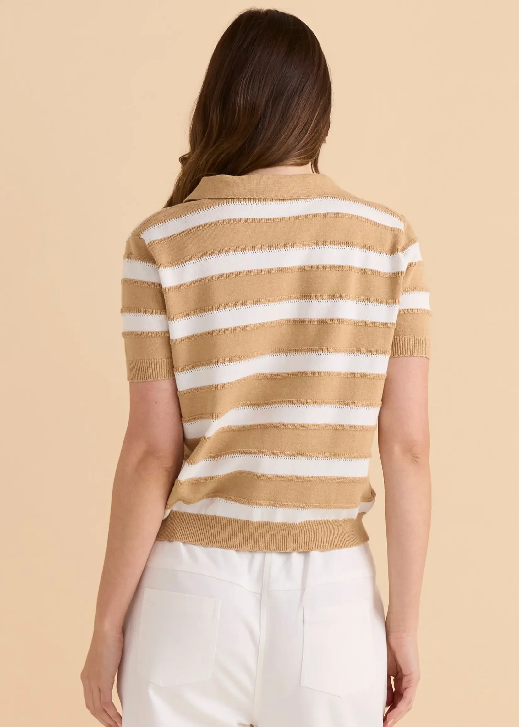 Betty Basic Salford Knit Polo - Beige/White