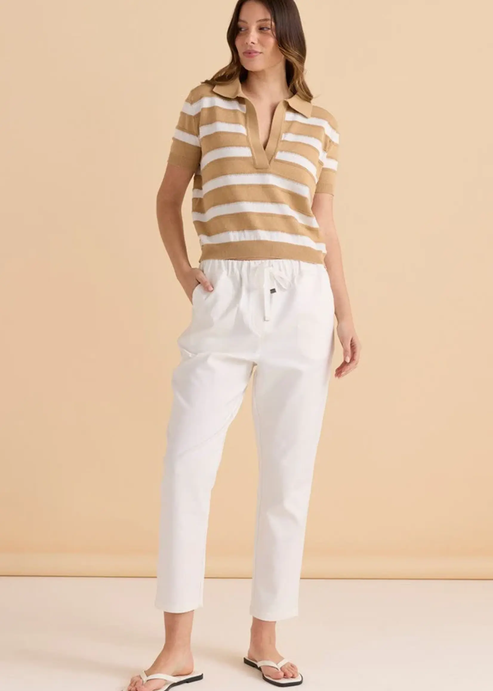 Betty Basic Salford Knit Polo - Beige/White