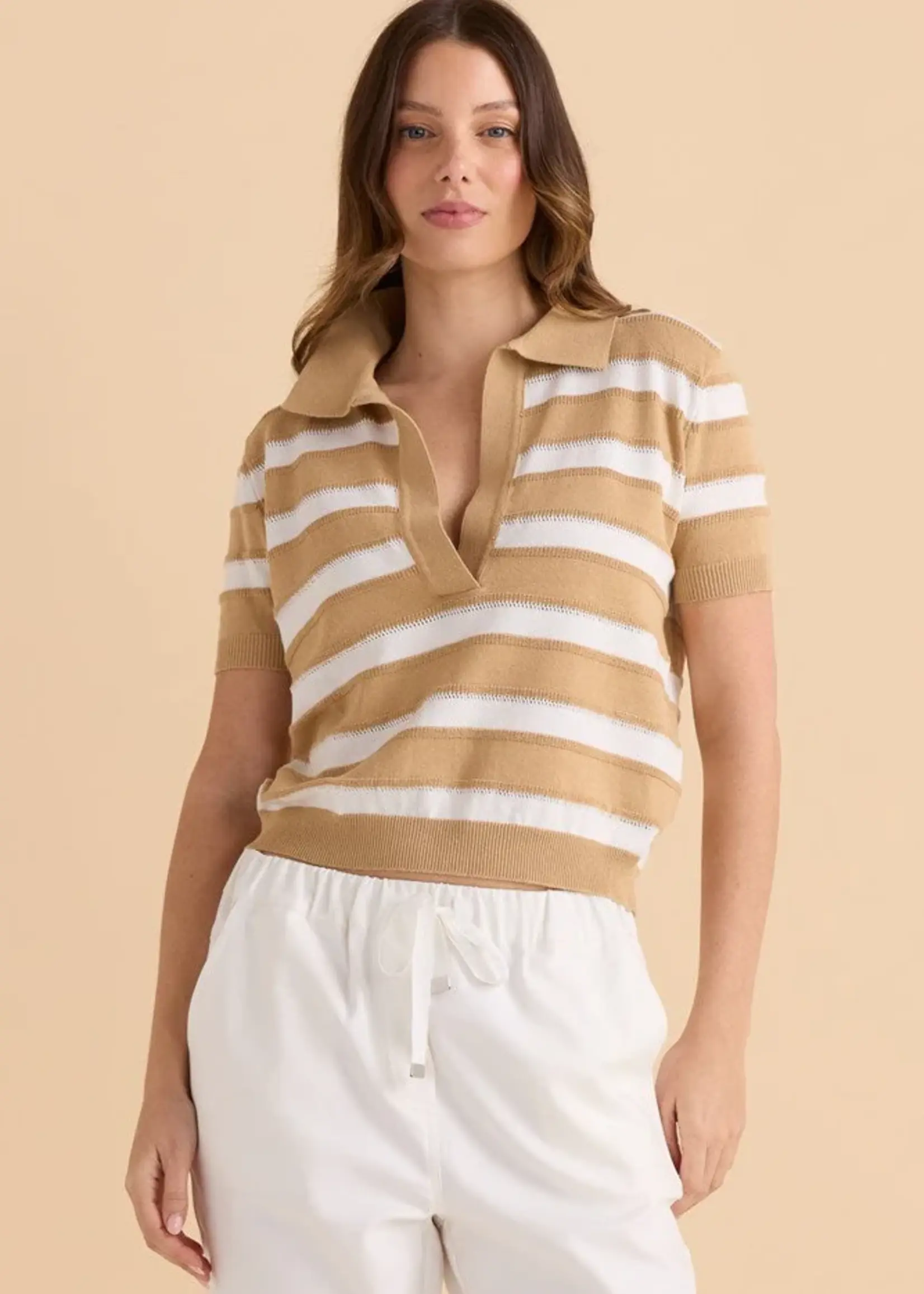 Betty Basic Salford Knit Polo - Beige/White