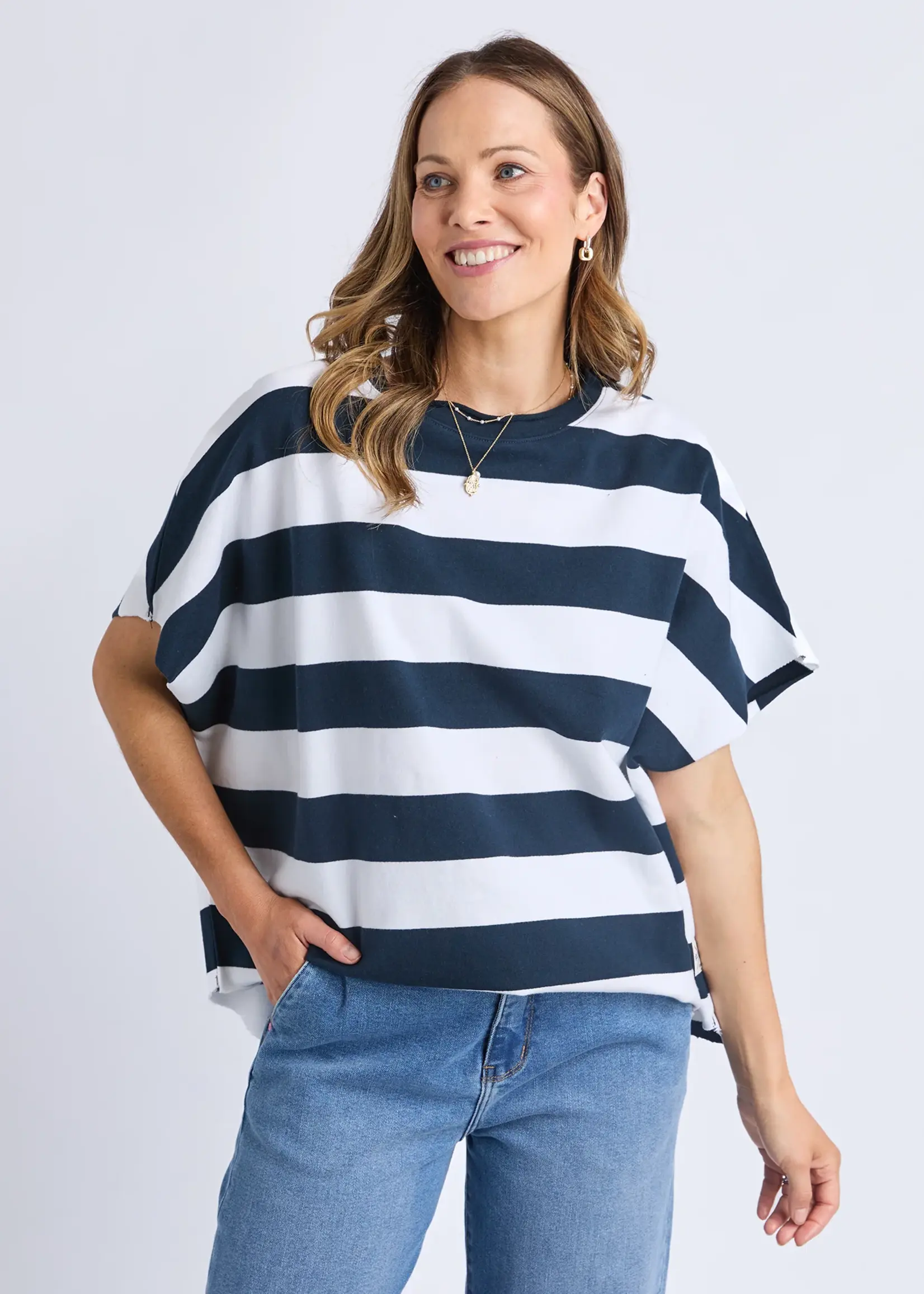 Elm Lifestyle Gab Sweat - Navy/White Stripe
