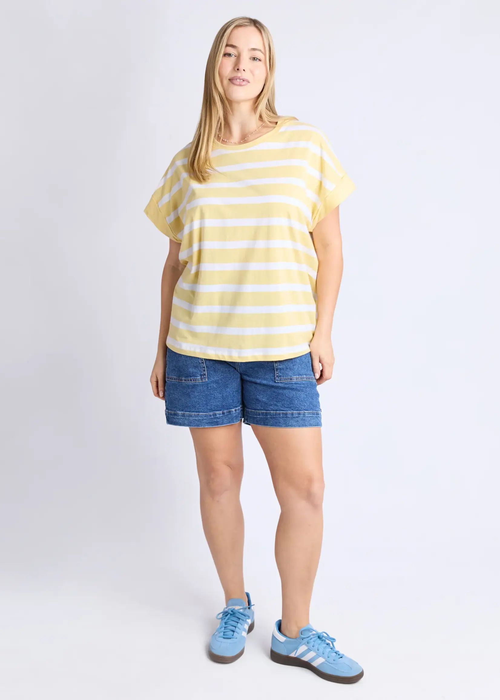 Maddison Tee - Banana & White Stripe