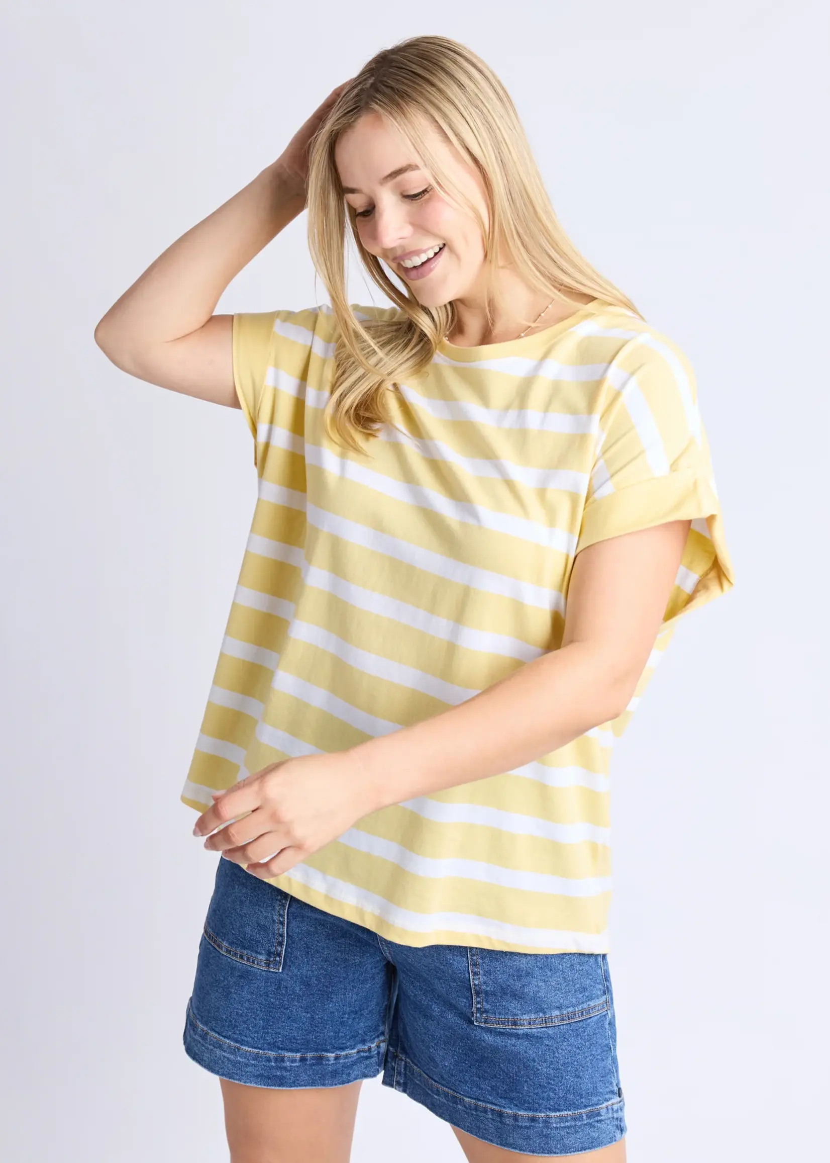 Maddison Tee - Banana & White Stripe