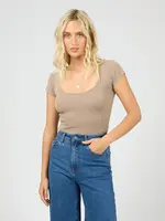 Washed Rib Scoop Neck Tee - Stone