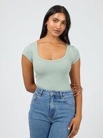 All About Eve Washed Rib Scoop Neck Tee - Sage