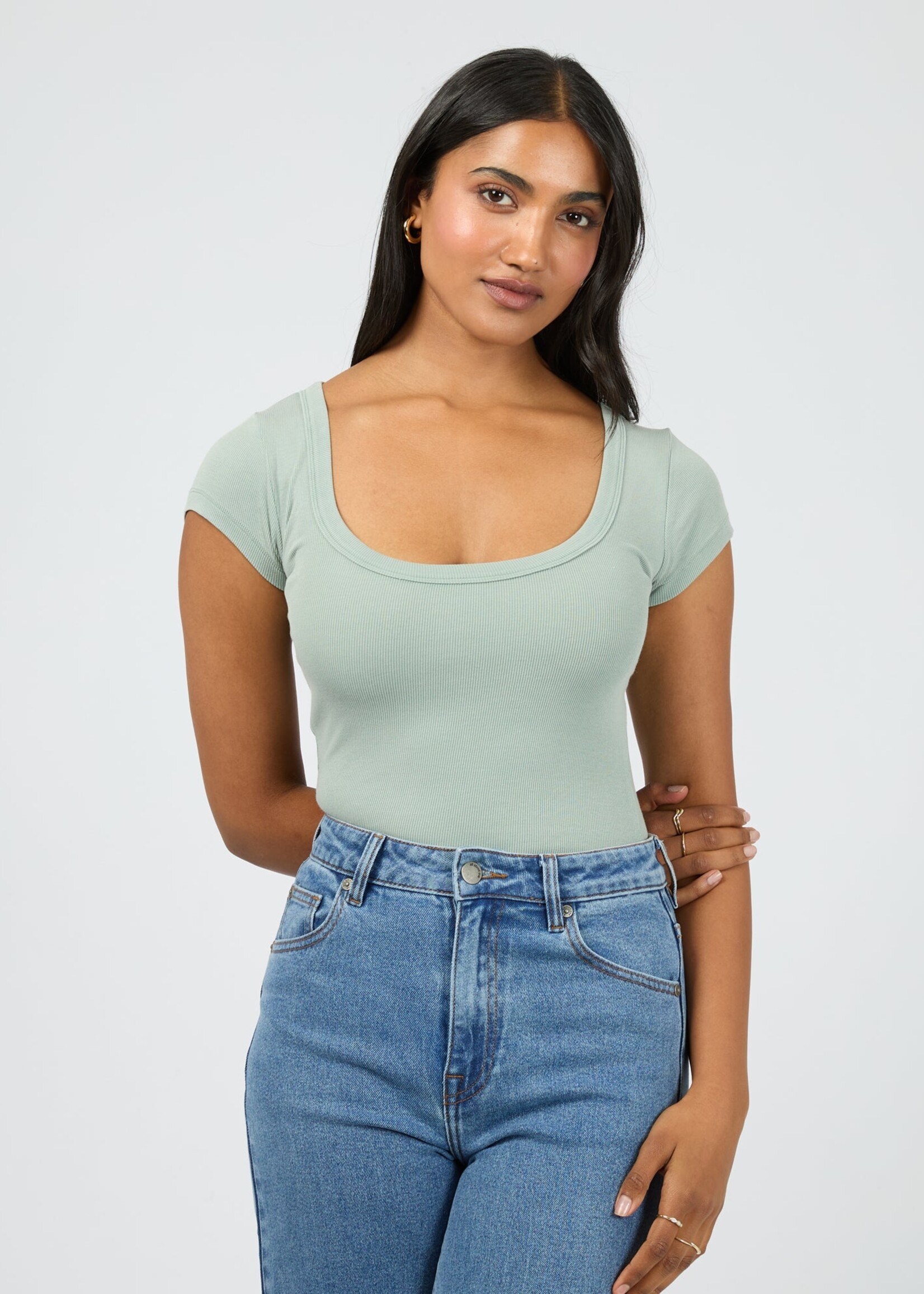 Washed Rib Scoop Neck Tee - Sage