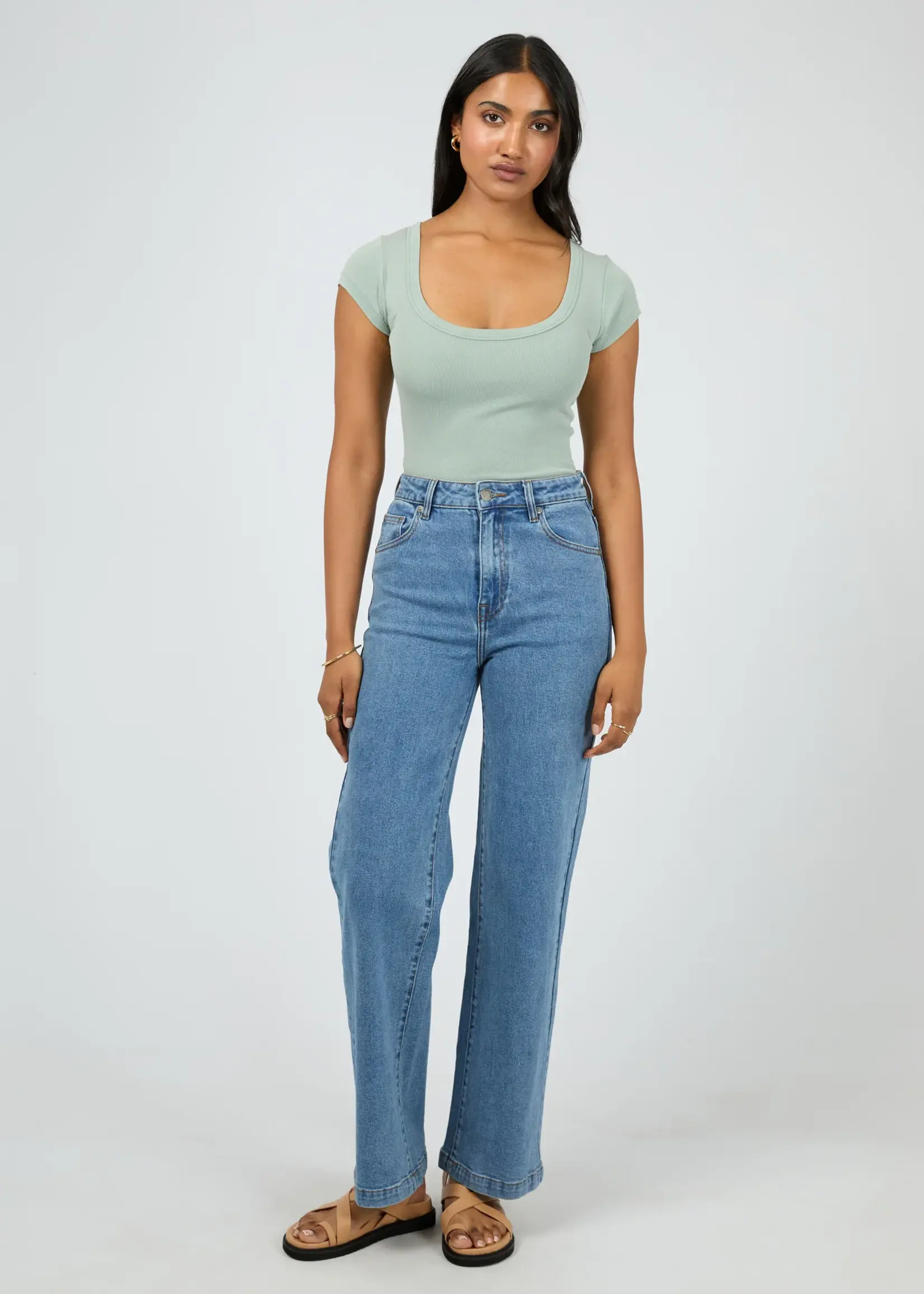 Washed Rib Scoop Neck Tee - Sage