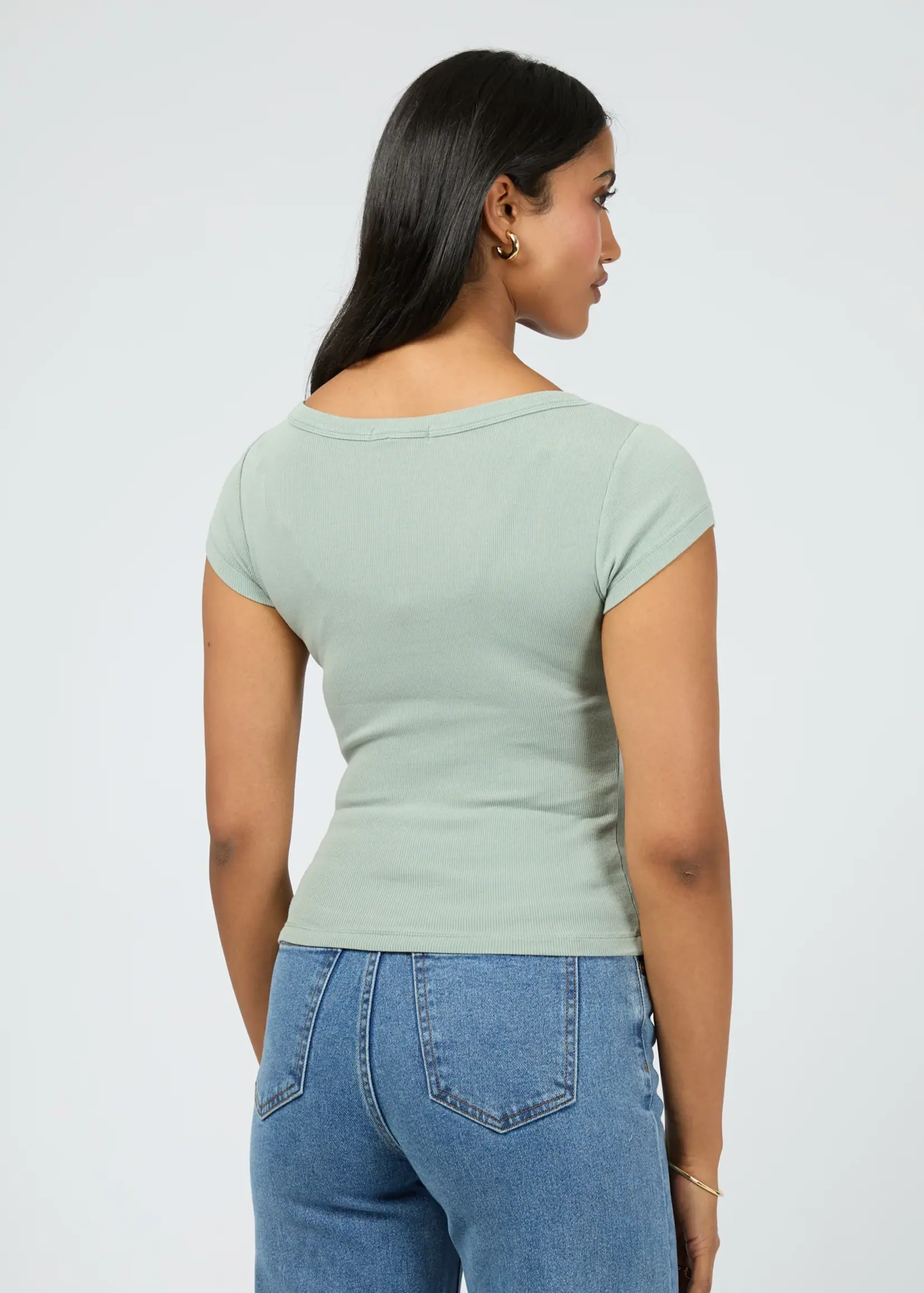 Washed Rib Scoop Neck Tee - Sage