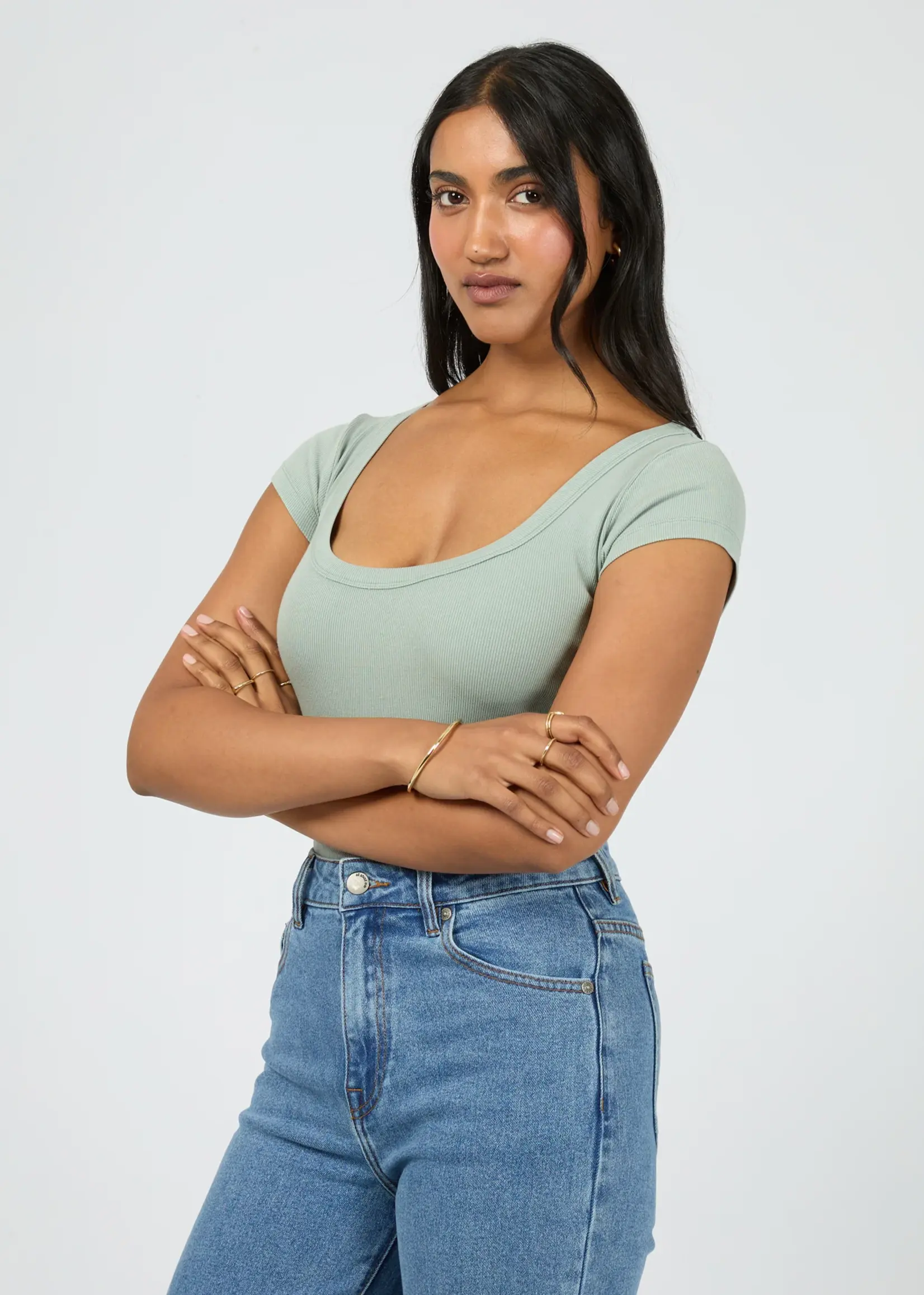 Washed Rib Scoop Neck Tee - Sage