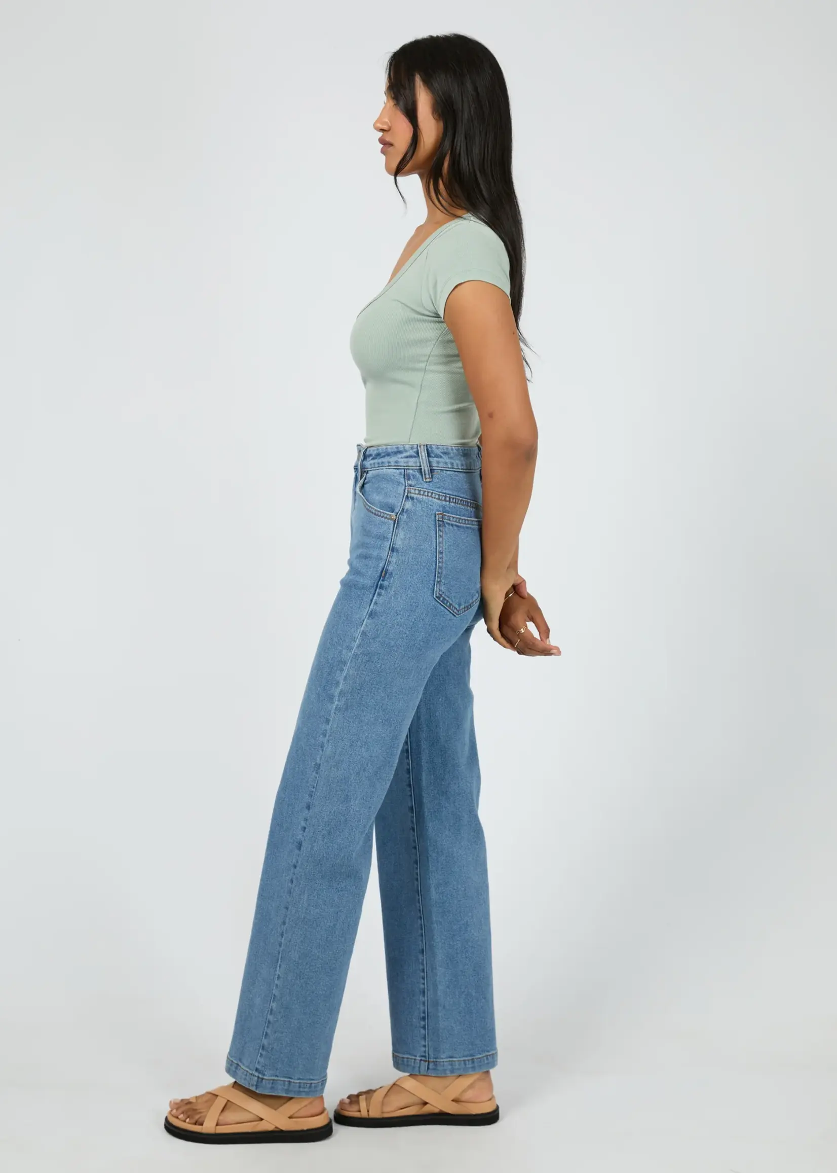 All About Eve Washed Rib Scoop Neck Tee - Sage