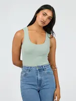 Washed Rib Scoop Neck Tank - Sage