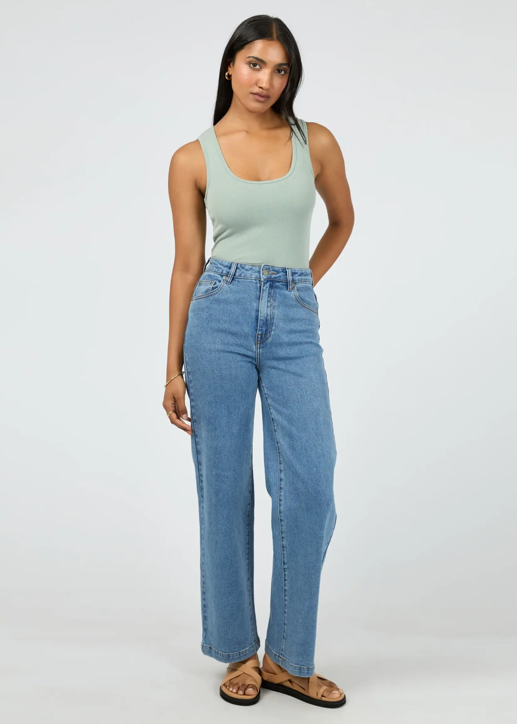 Washed Rib Scoop Neck Tank - Sage