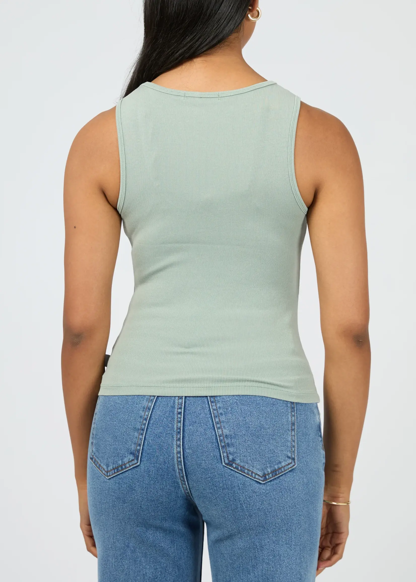 Washed Rib Scoop Neck Tank - Sage