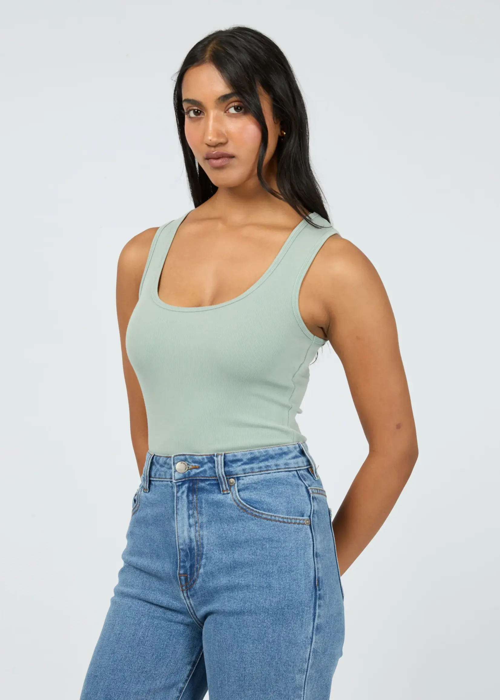 Washed Rib Scoop Neck Tank - Sage