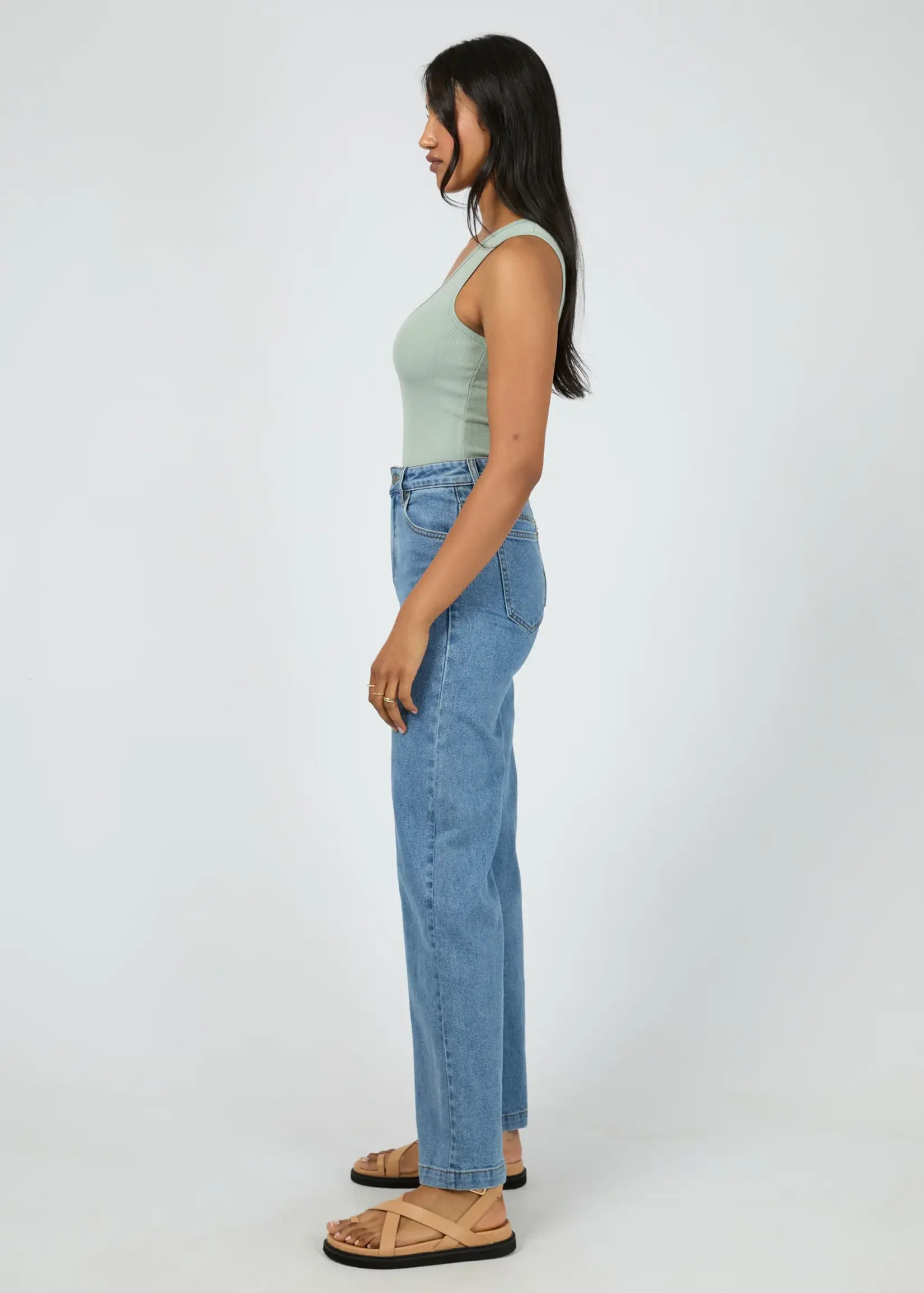 Washed Rib Scoop Neck Tank - Sage