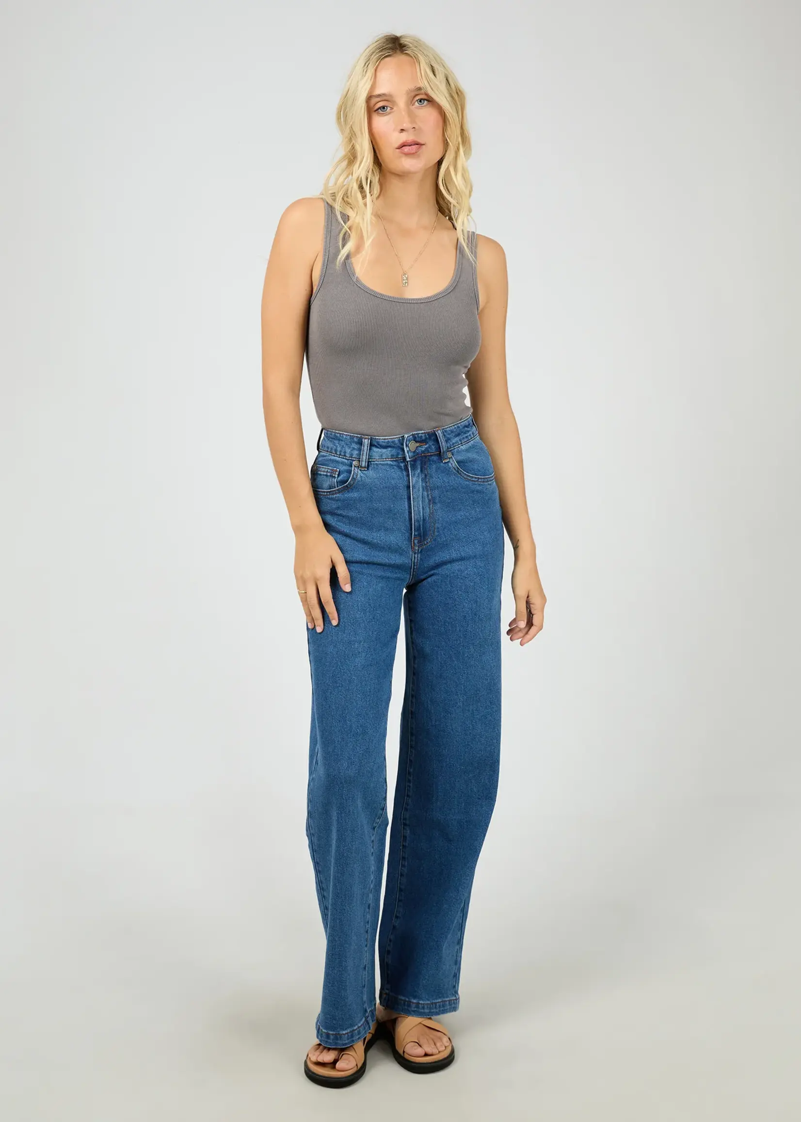 Washed Rib Scoop Neck Tank - Charcoal