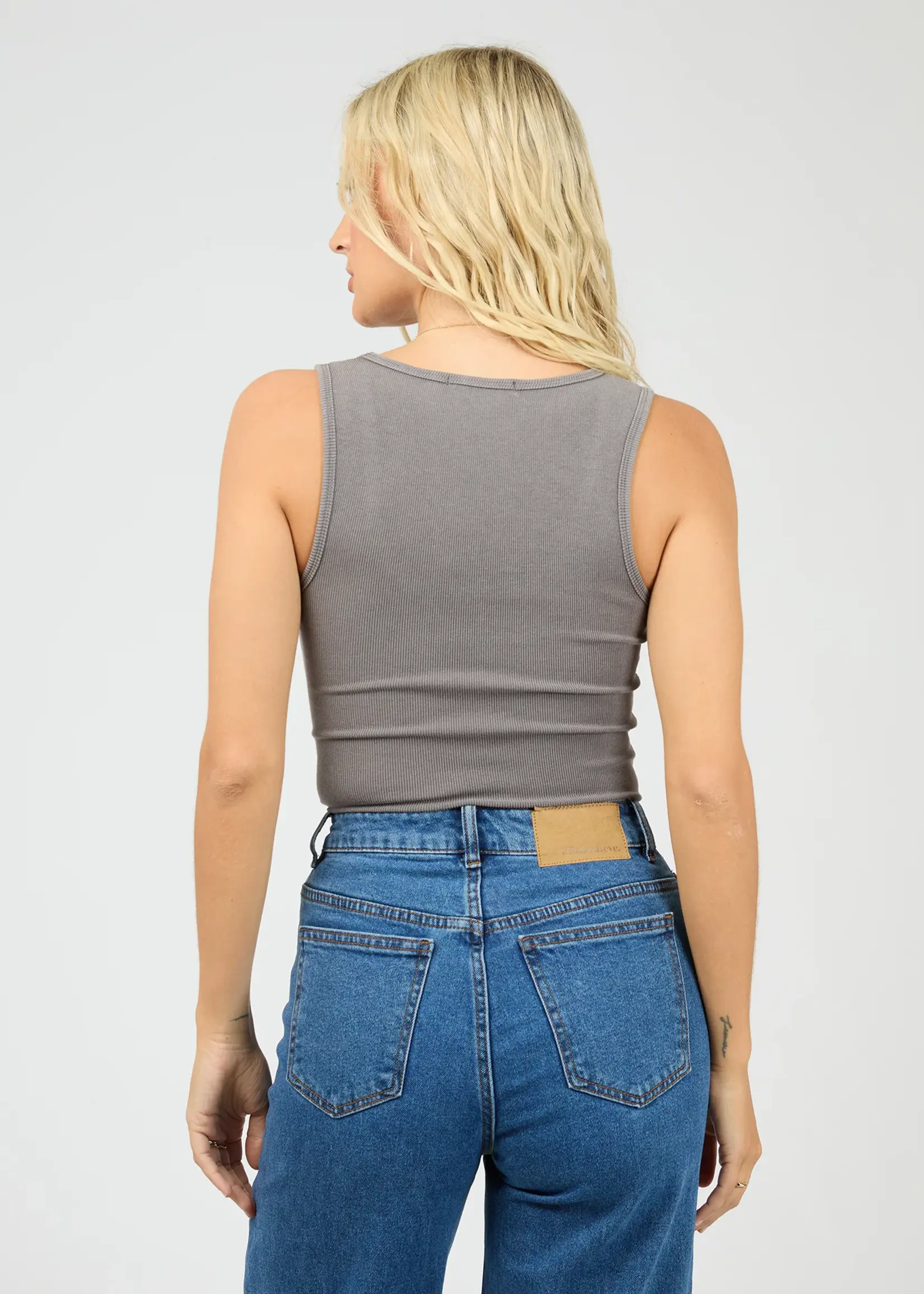 Washed Rib Scoop Neck Tank - Charcoal