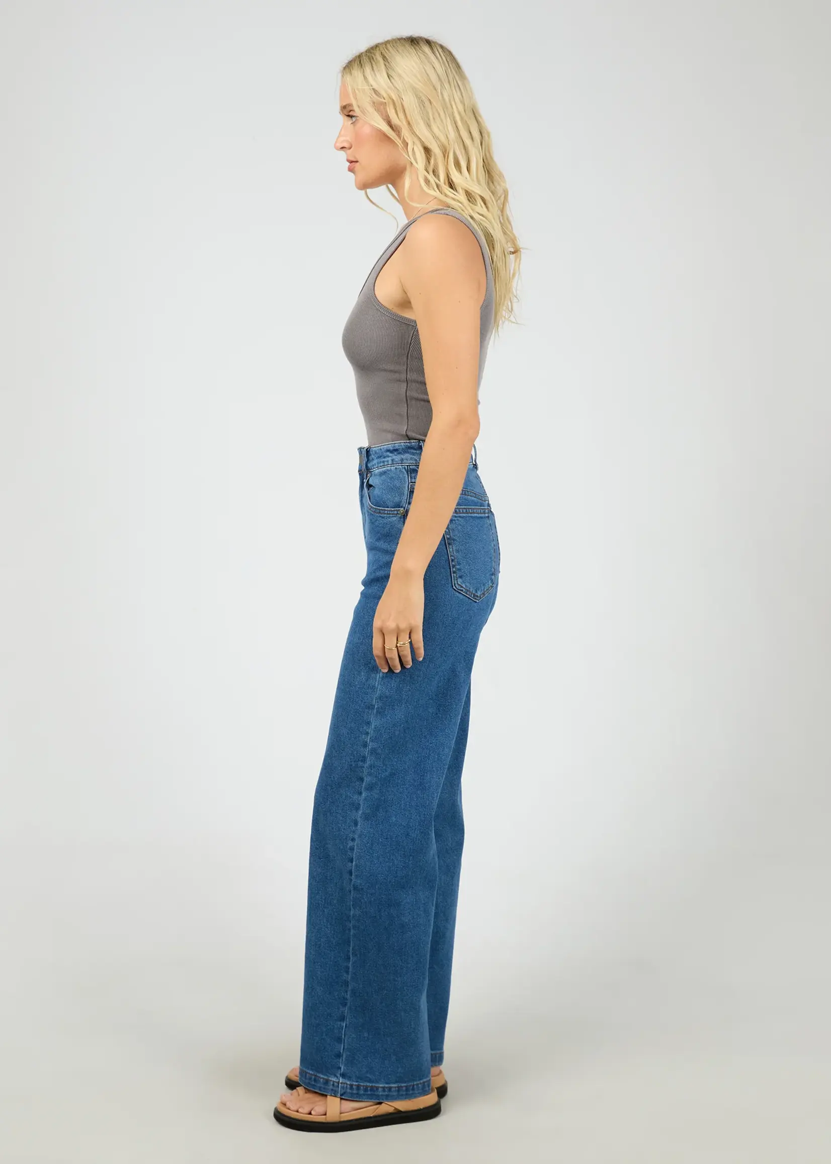 Washed Rib Scoop Neck Tank - Charcoal