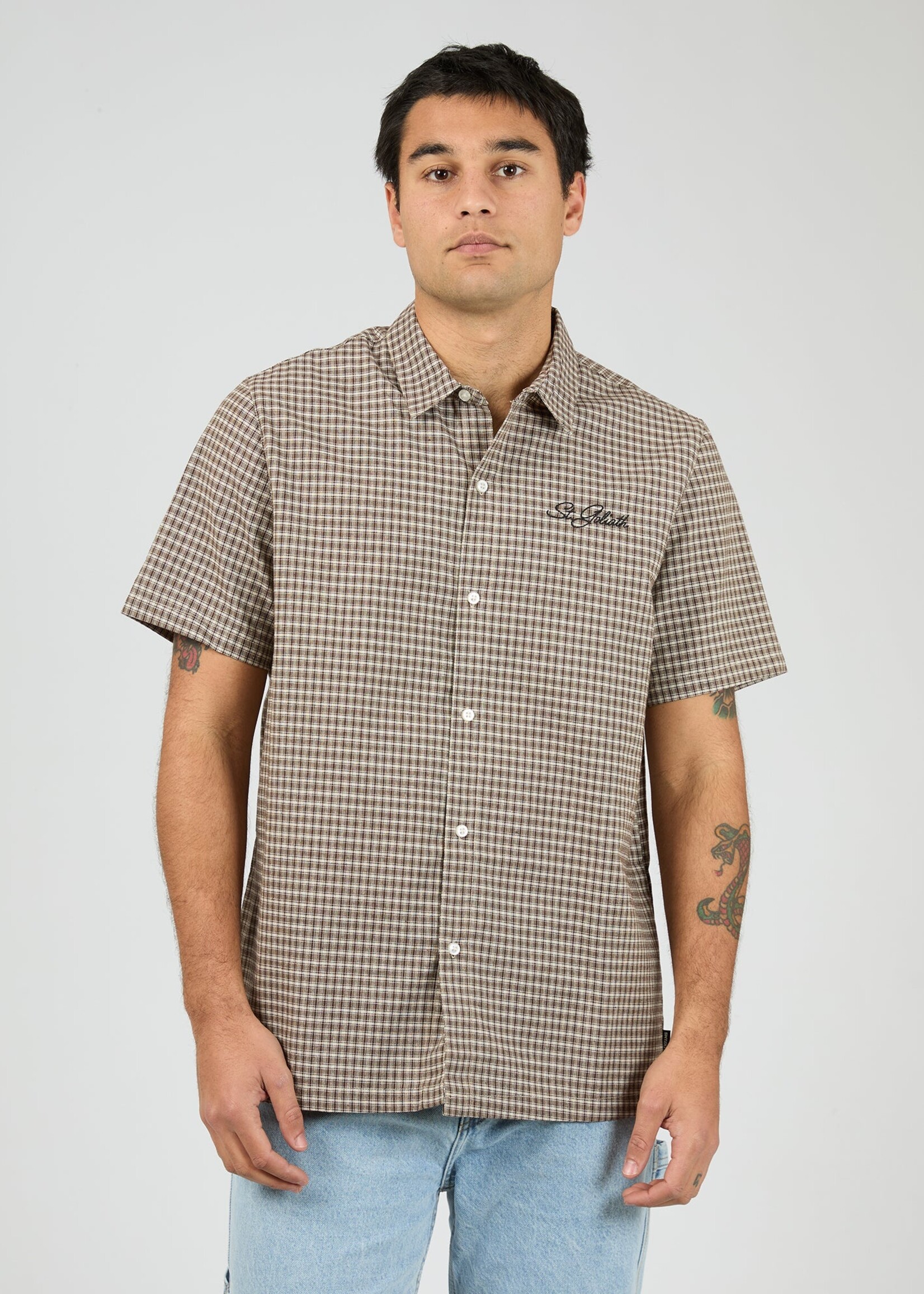 St Goliath Steps Check SS Shirt - Brown