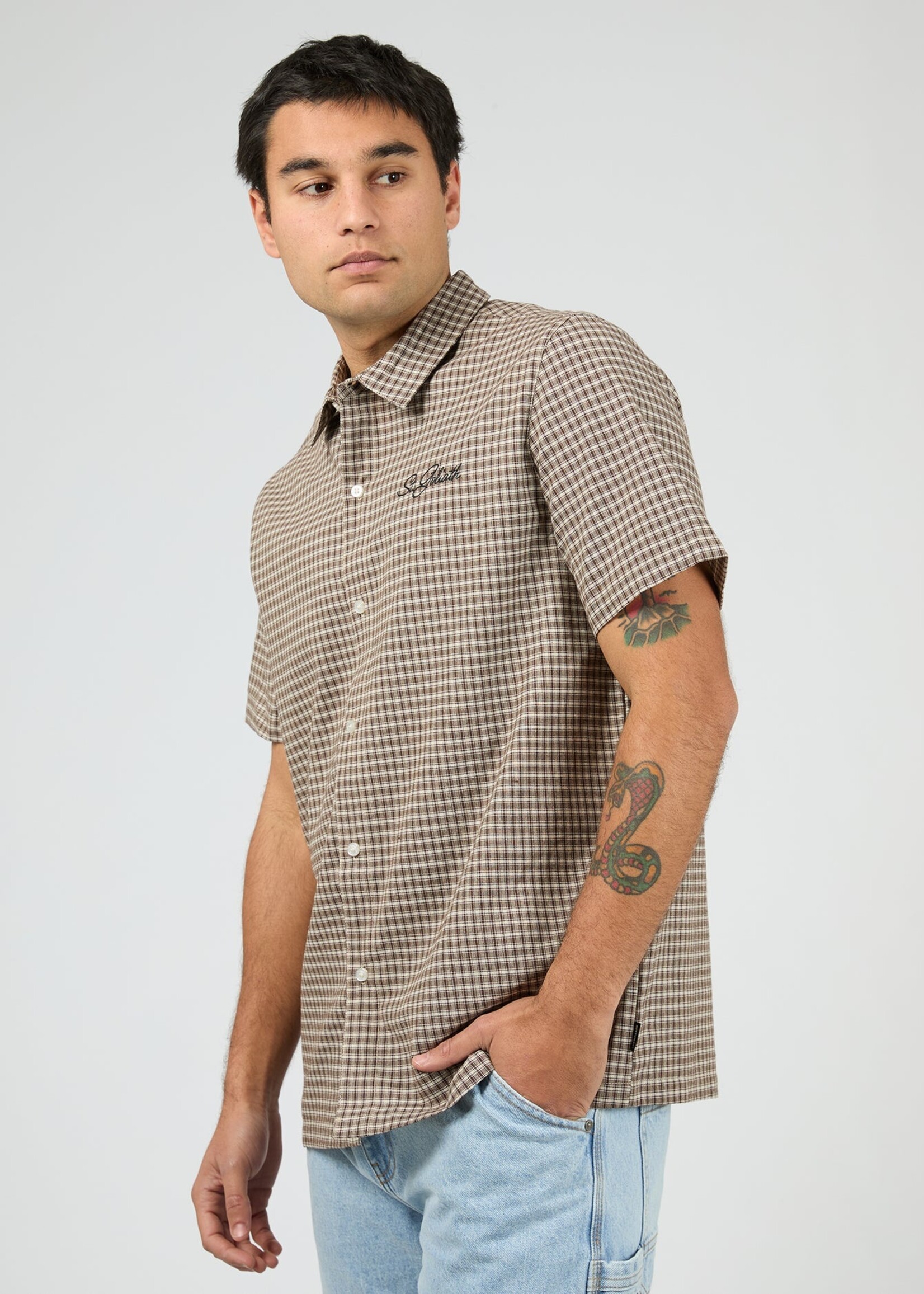 Steps Check SS Shirt - Brown