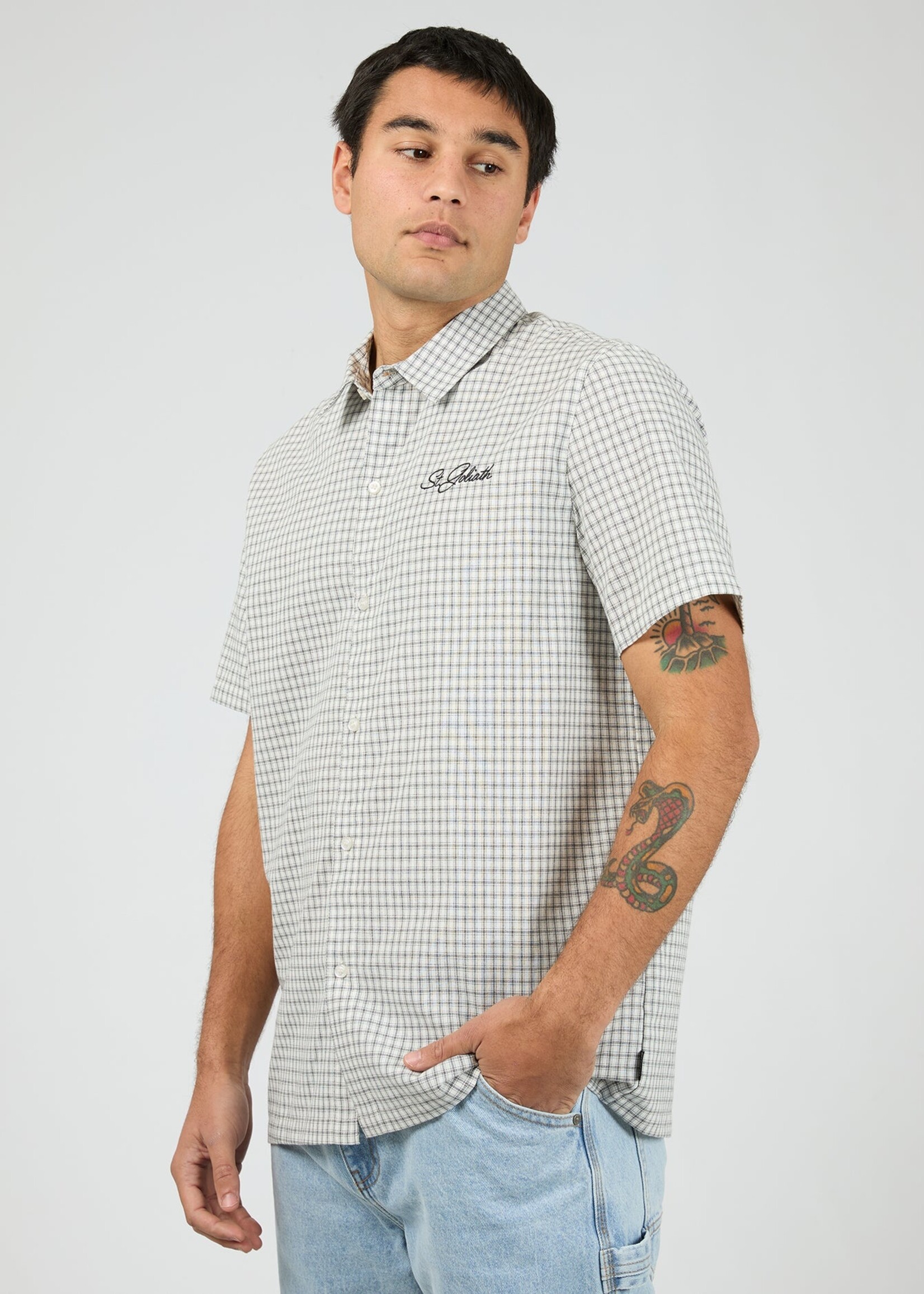 St Goliath Steps Check SS Shirt - White