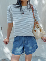 Ceres Life Stevie Slouchy Tee - Milk/Phantom Fine Stripe