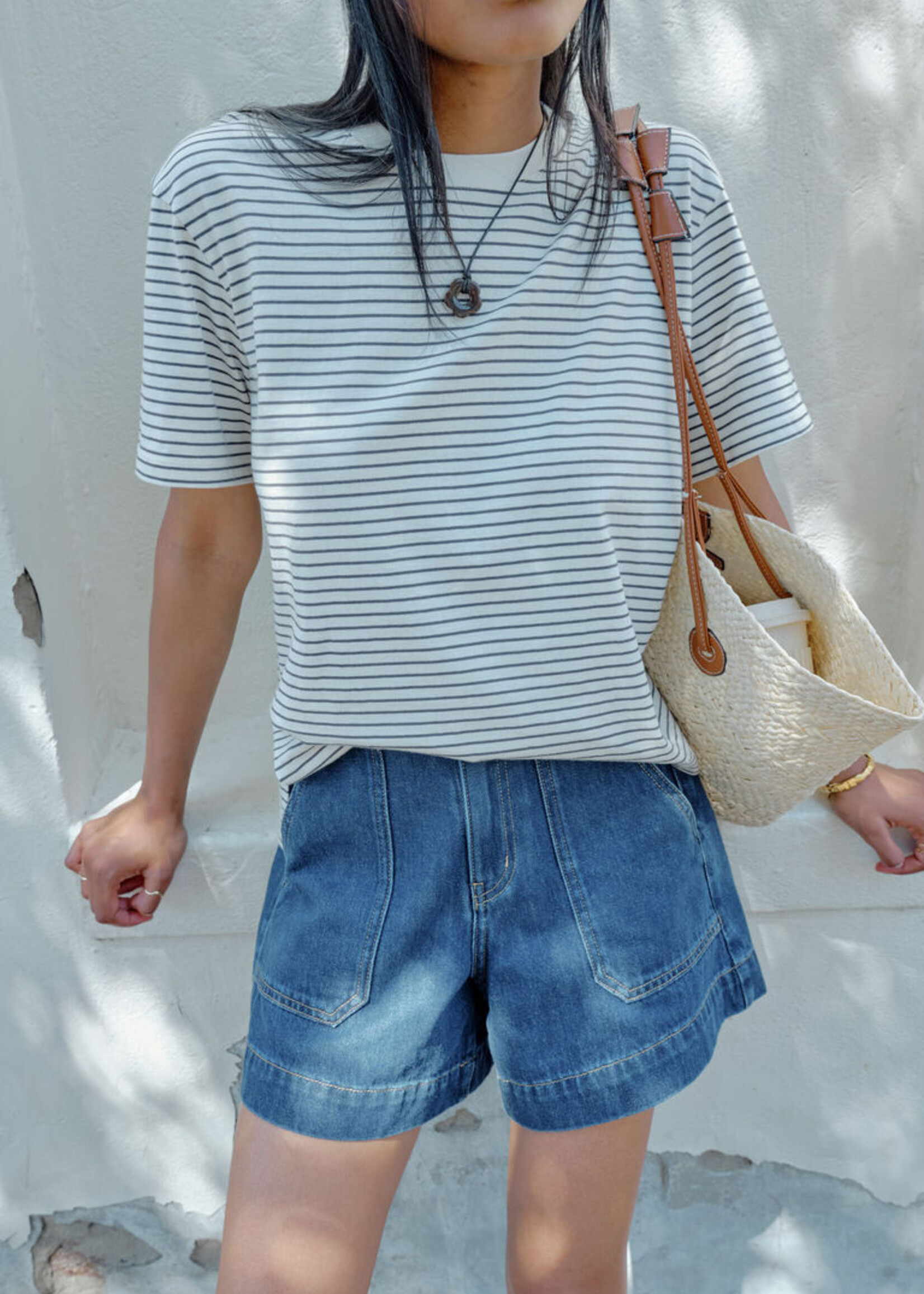 Ceres Life Stevie Slouchy Tee - Milk/Phantom Fine Stripe