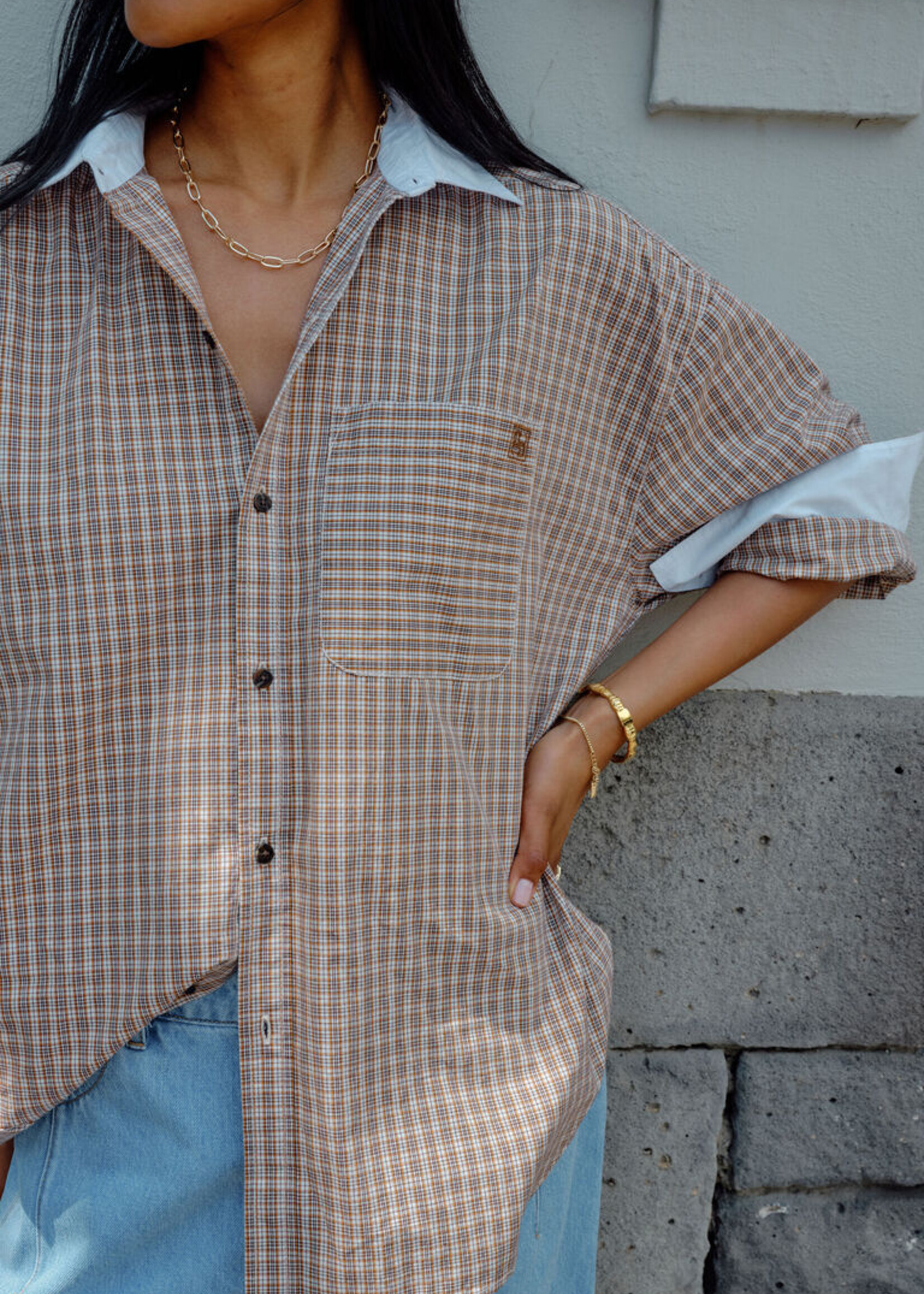 Ceres Life Peta Oversized Shirt - Toffee Check