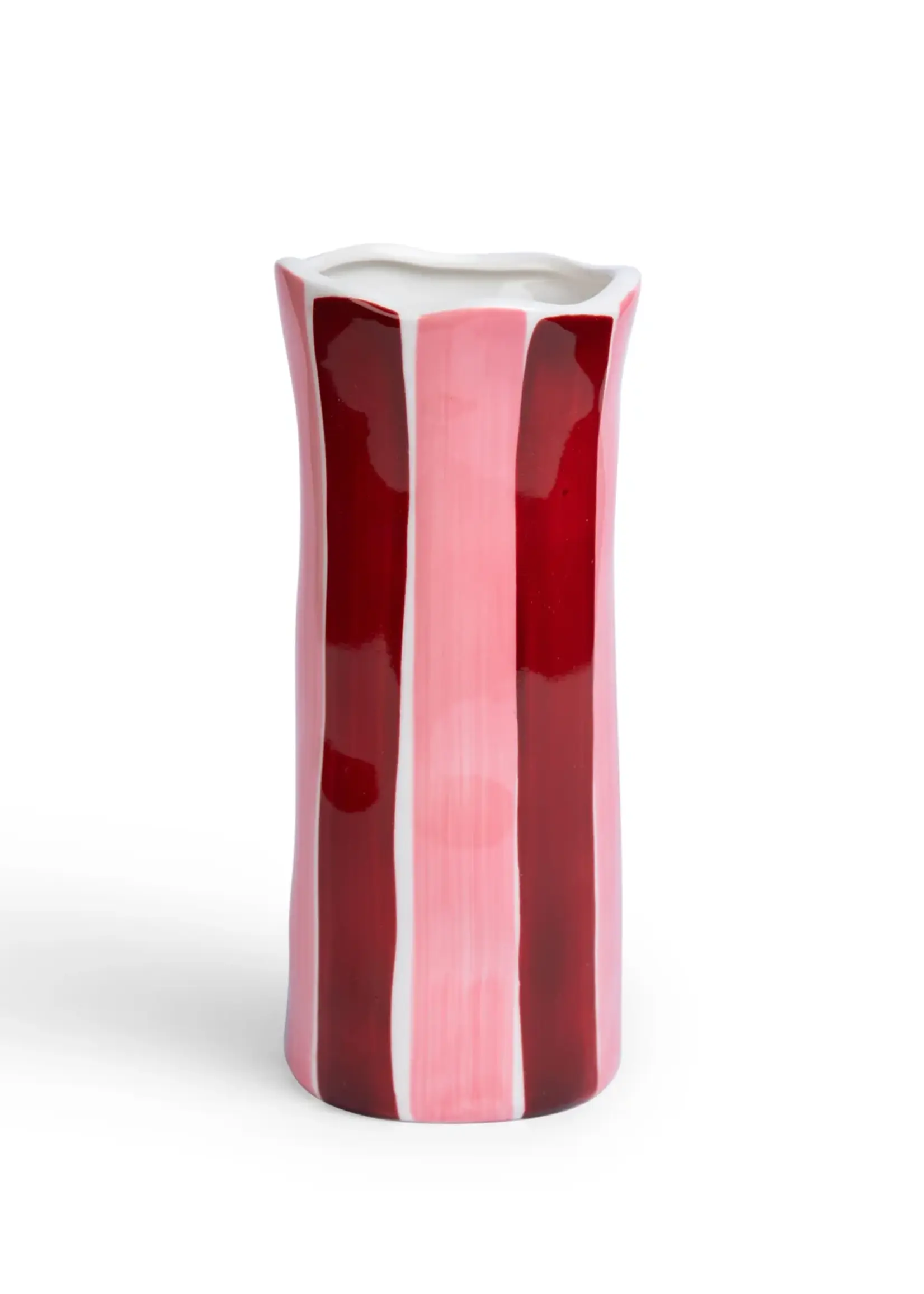 Noss and Co Small Vase - Burgundy and Pink Stripe