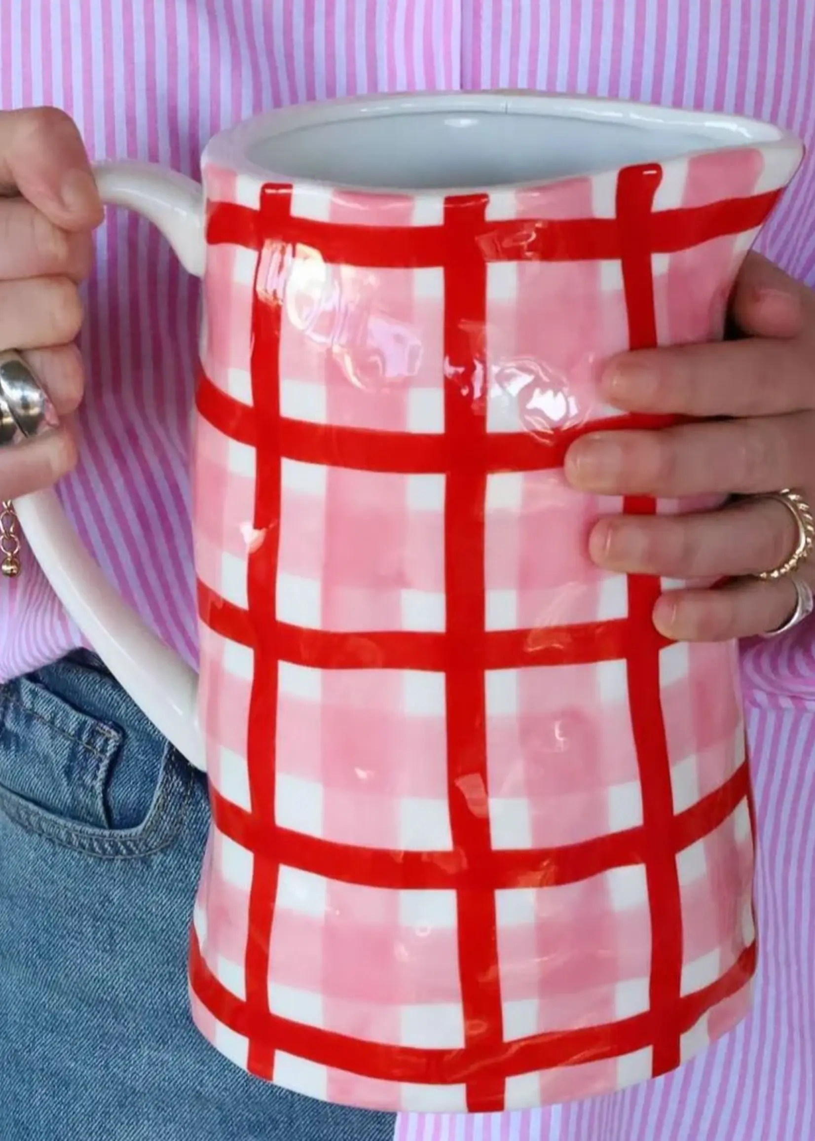 Medium Jug - Rose Pink & Red Gingham
