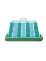 Noss and Co Large Butter Dish - Cornflower Blue & Green Stripe