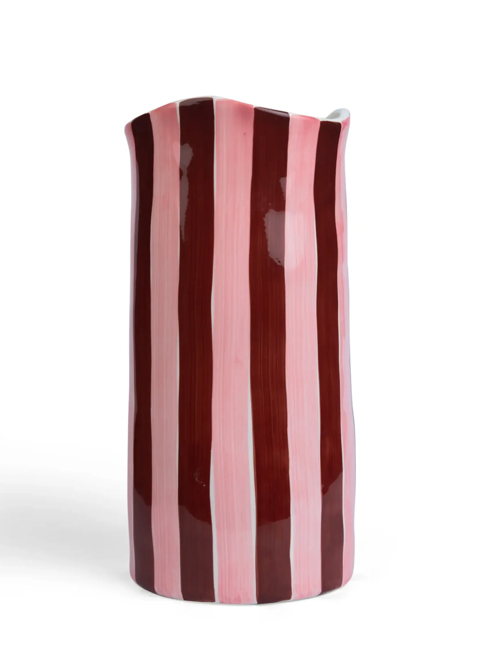 Noss and Co Large Vase - Burgundy and Pink Stripe