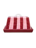 Large Butter Dish - Pink & Burgundy Stripe
