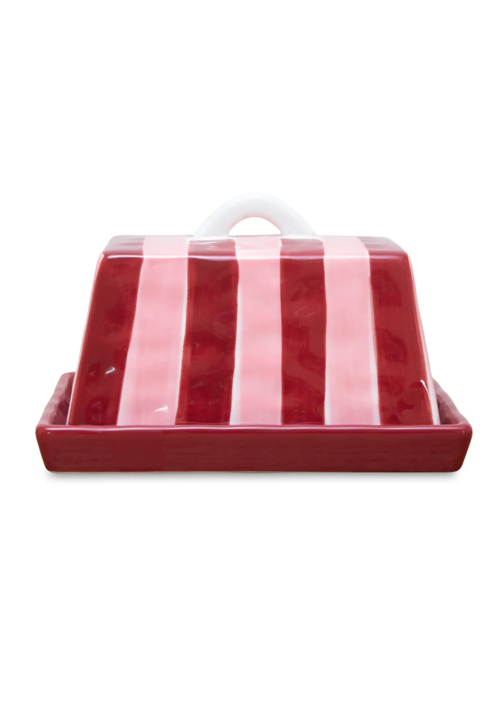 Large Butter Dish - Pink & Burgundy Stripe