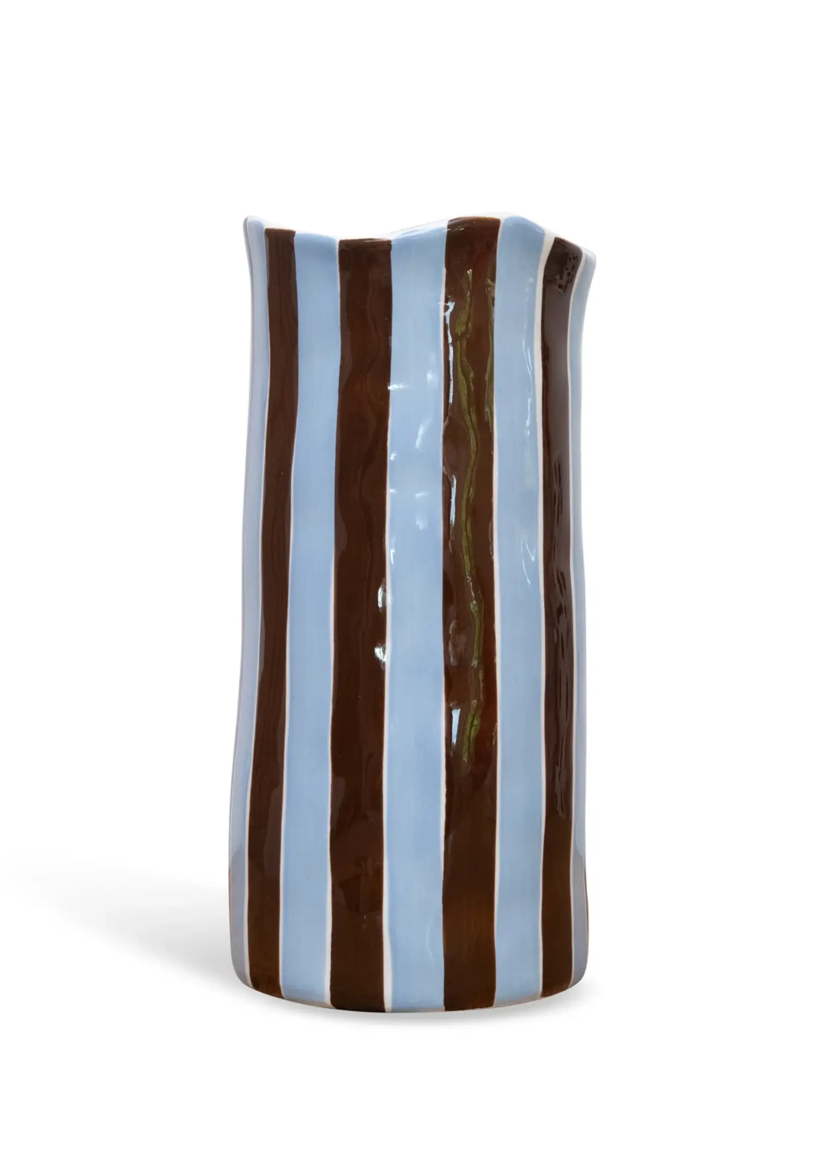 Noss and Co Large Vase - Cornflower Blue & Brown Stripe