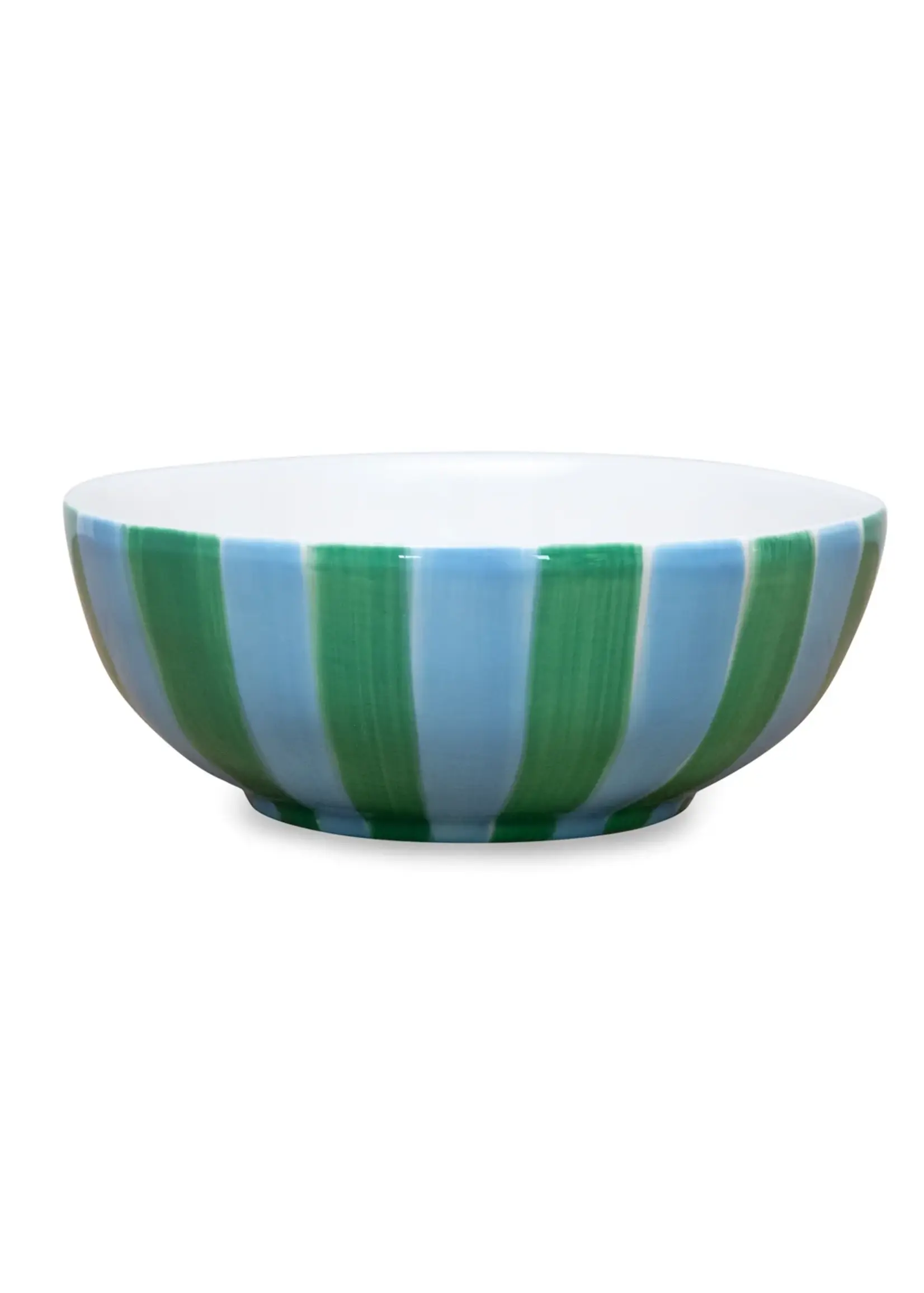 Medium Bowl - Green and Cornflower Stripe